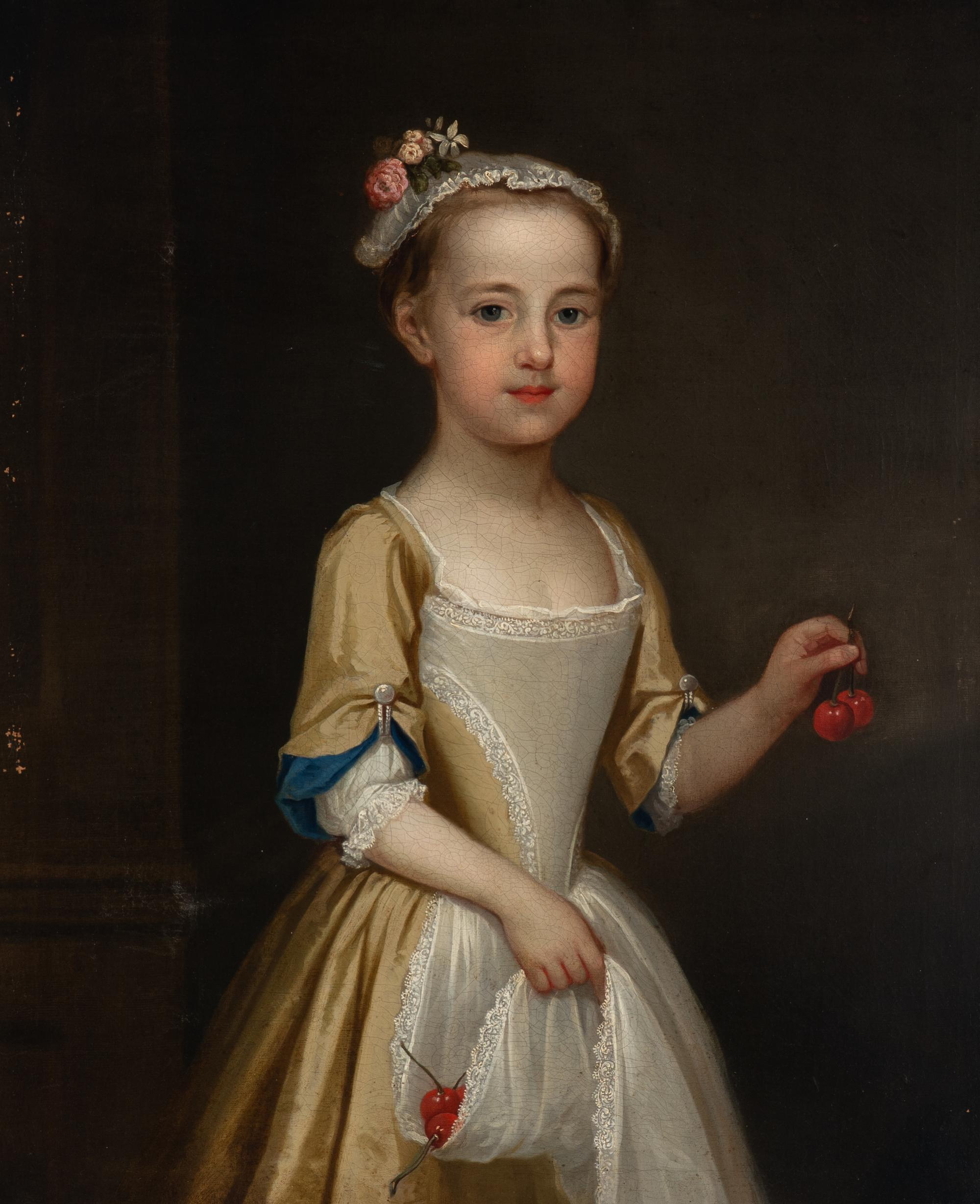 American School 18th Century, A Portrait of a Young Girl with Cherries