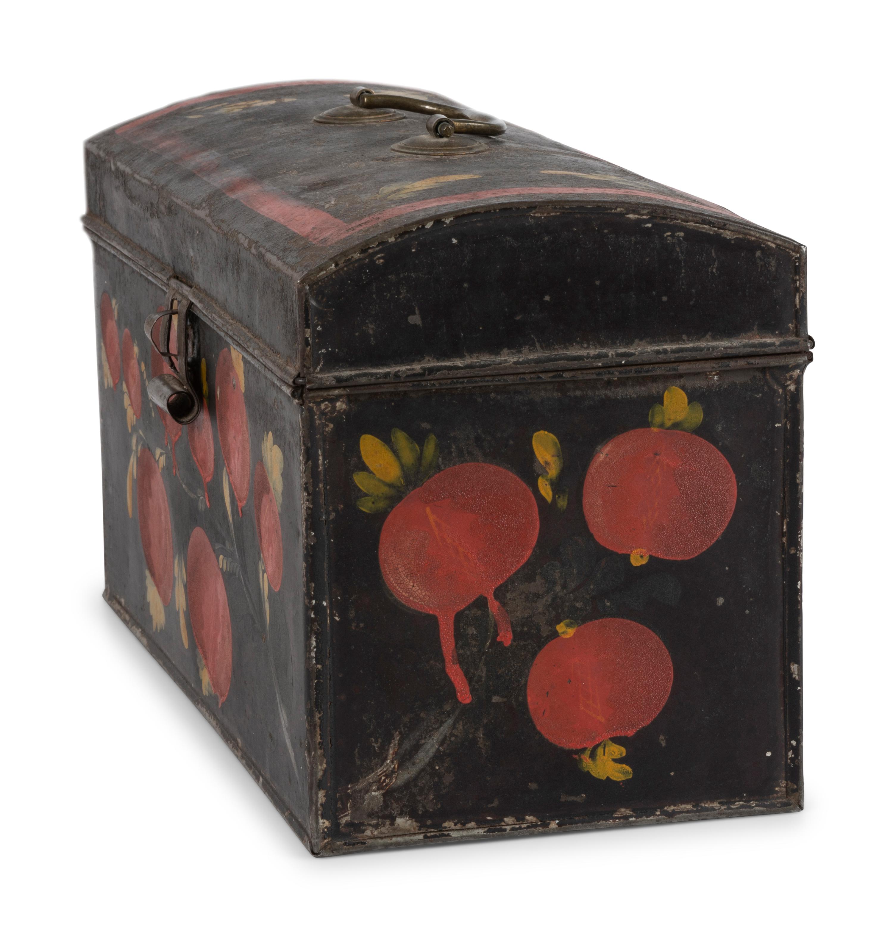 A Toleware Pomegranate or Cherry Paint Decorated Dome-Top Box
