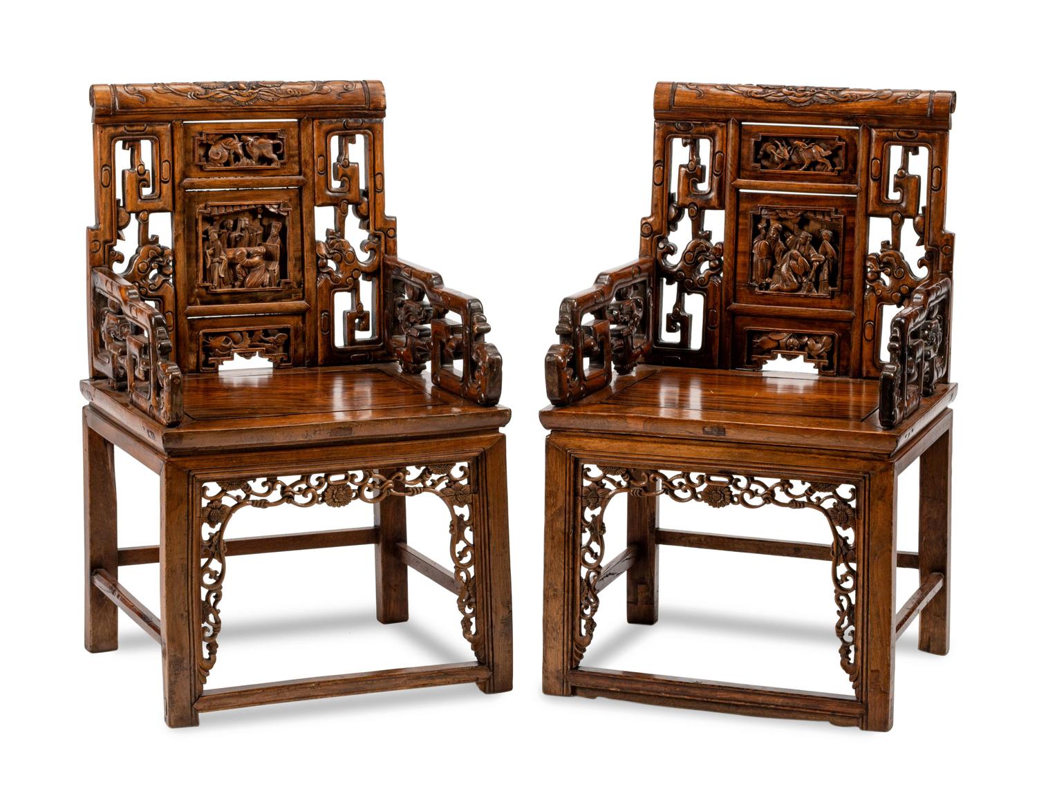 A Pair of Chinese Carved Hardwood Armchairs