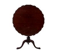 A George III Style Mahogany Tilt-Top Tea Table, Height 27 x diameter 33 inches.