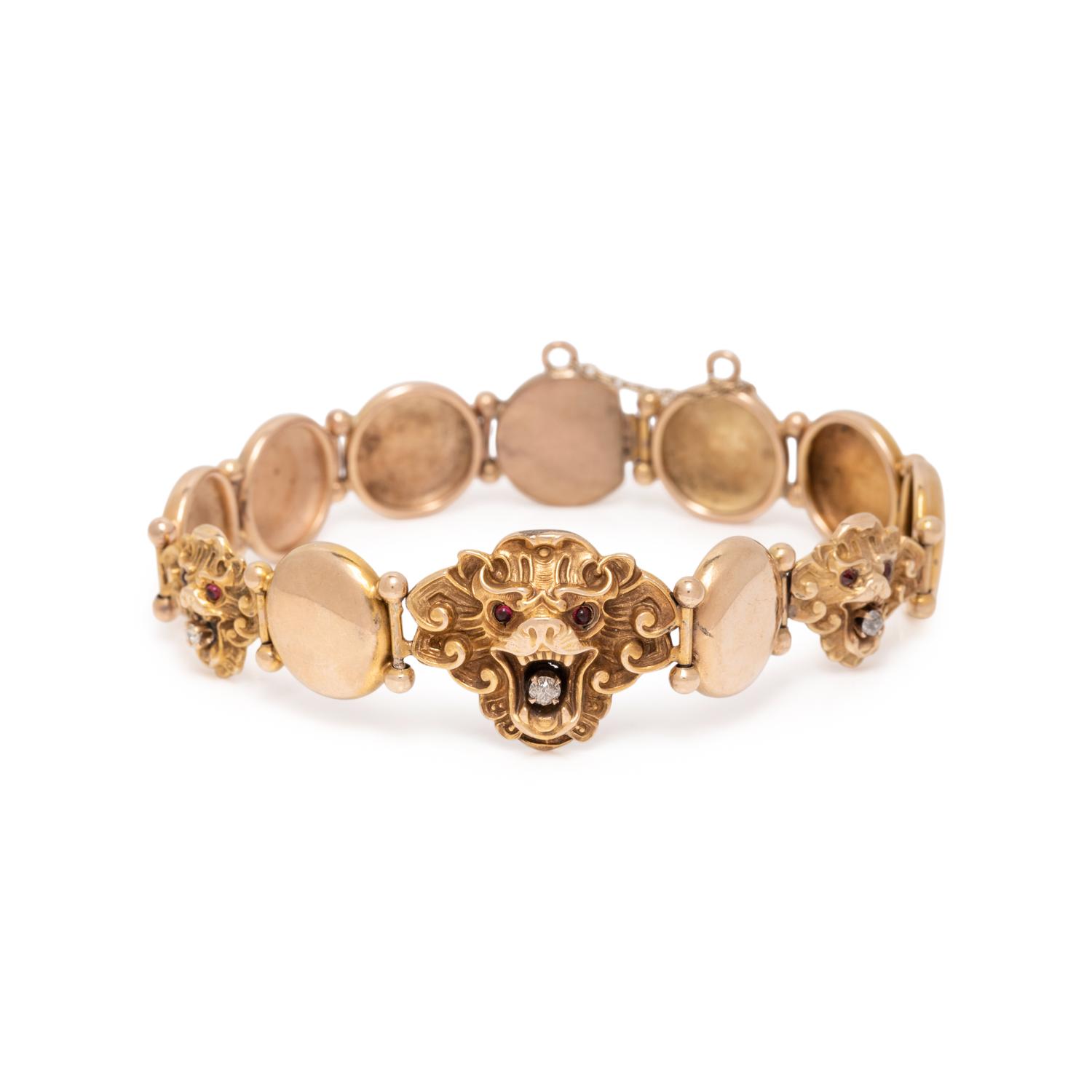 ANTIQUE, BICOLOR GOLD LION BRACELET