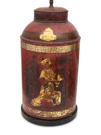 A Group of Three English Painted Tole Chinoiserie Tea Canisters