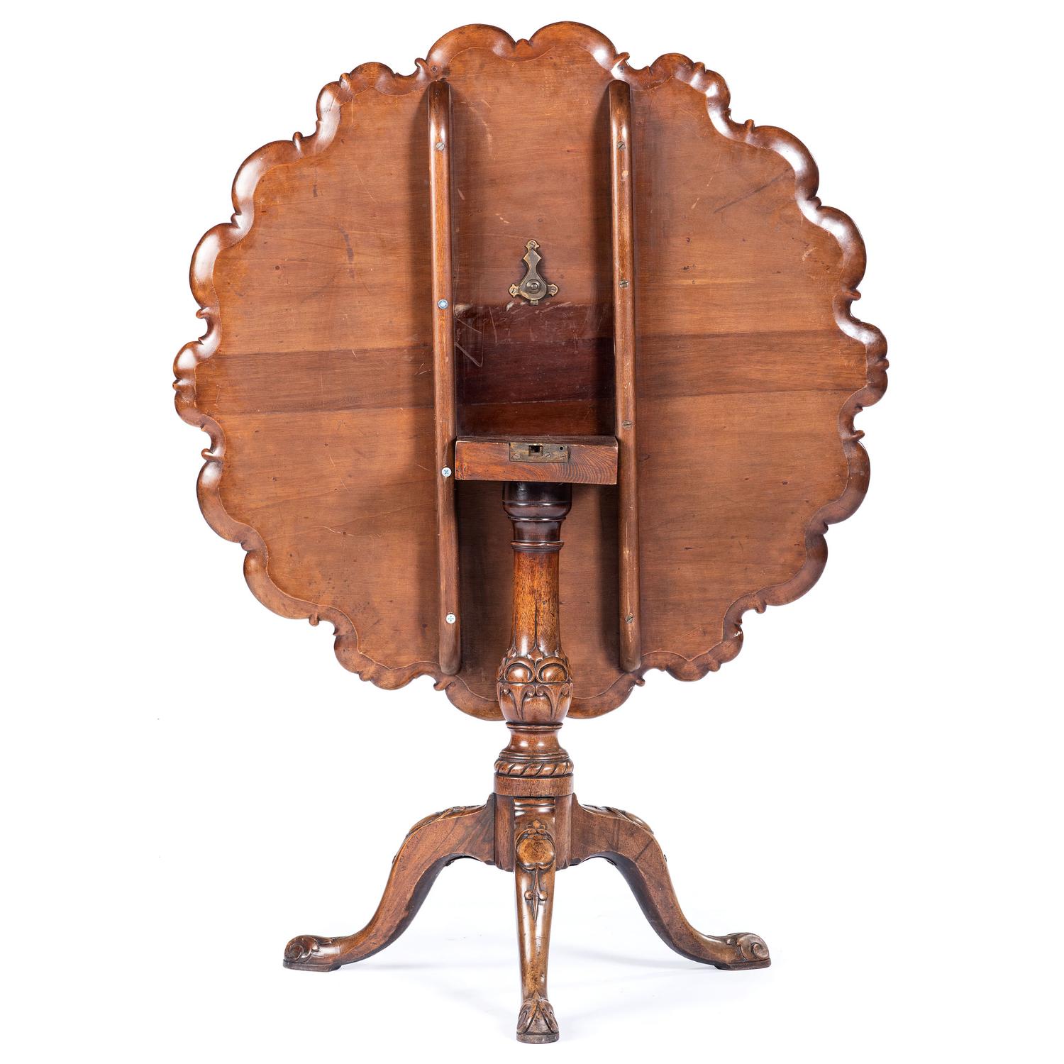 A George III Style Dragon-Fly Carved Mahogany Tilt-Top Tea Table
