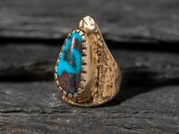 Bisbee Turquoise and 14K Gold Tufa Cast Shield Ring