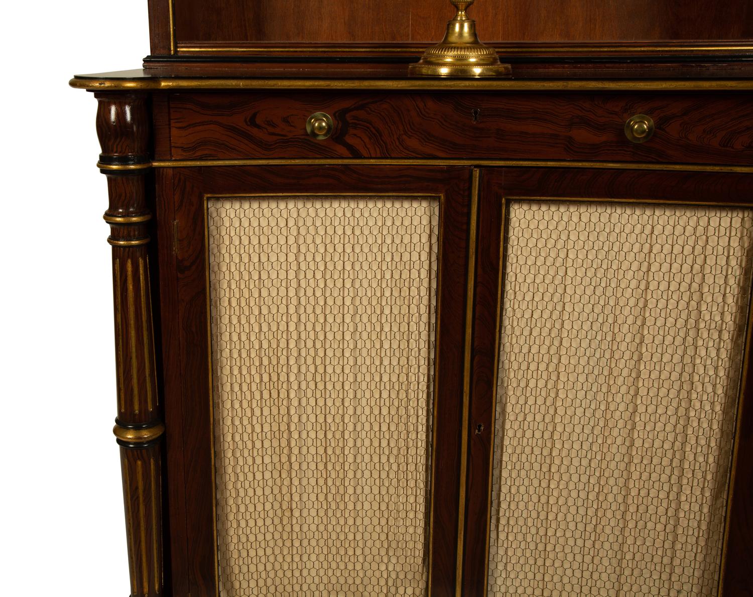 A Pair of George III Style Rosewood Grained Part-Ebonized and Parcel Gilt Bookcase Cabinets — 19TH CENTURY