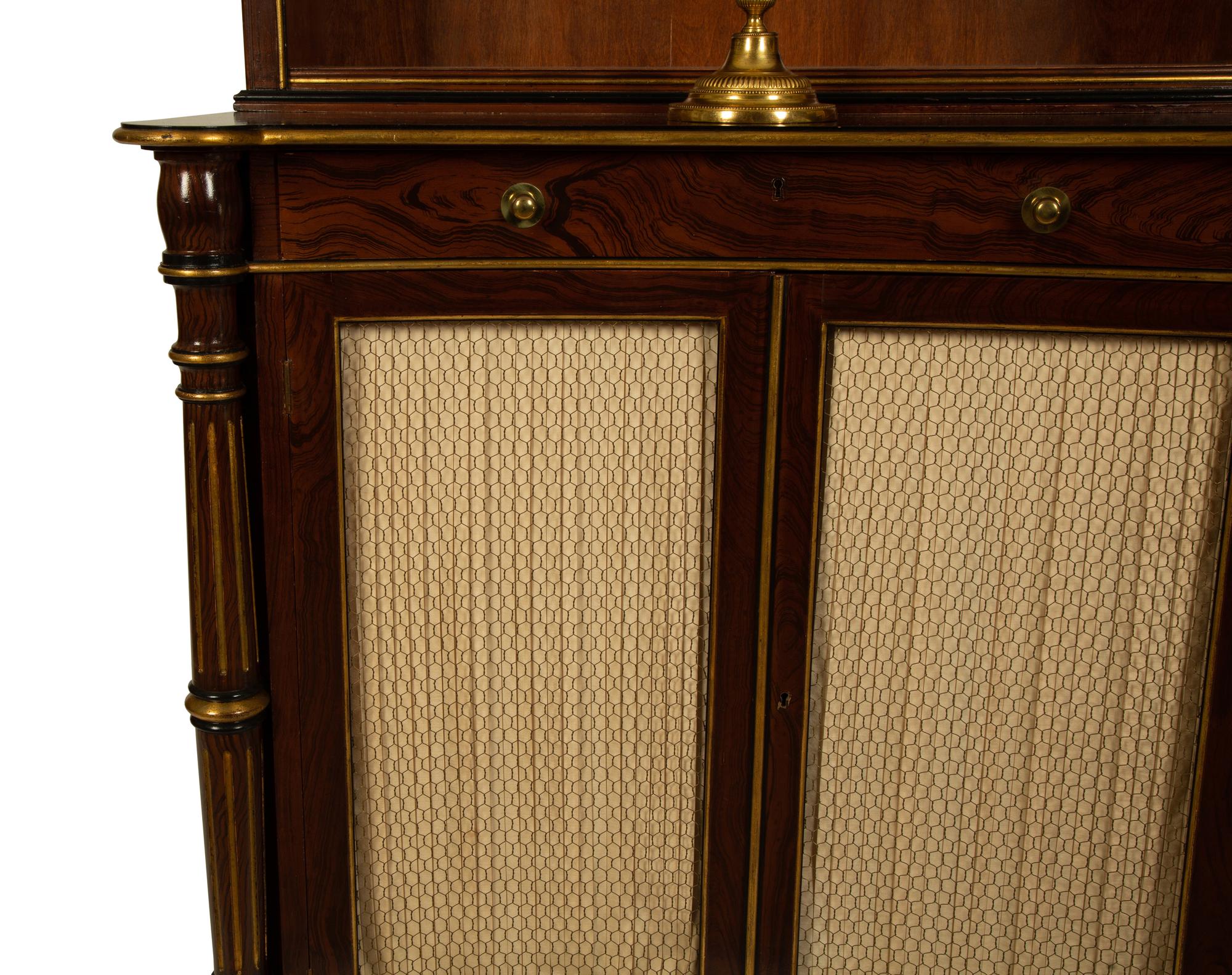 A Pair of George III Style Rosewood Grained Part-Ebonized and Parcel Gilt Bookcase Cabinets — 19TH CENTURY
