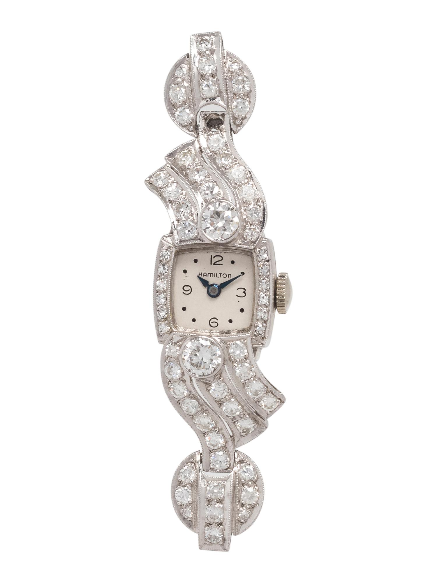 HAMILTON, PLATINUM AND DIAMOND WRISTWATCH