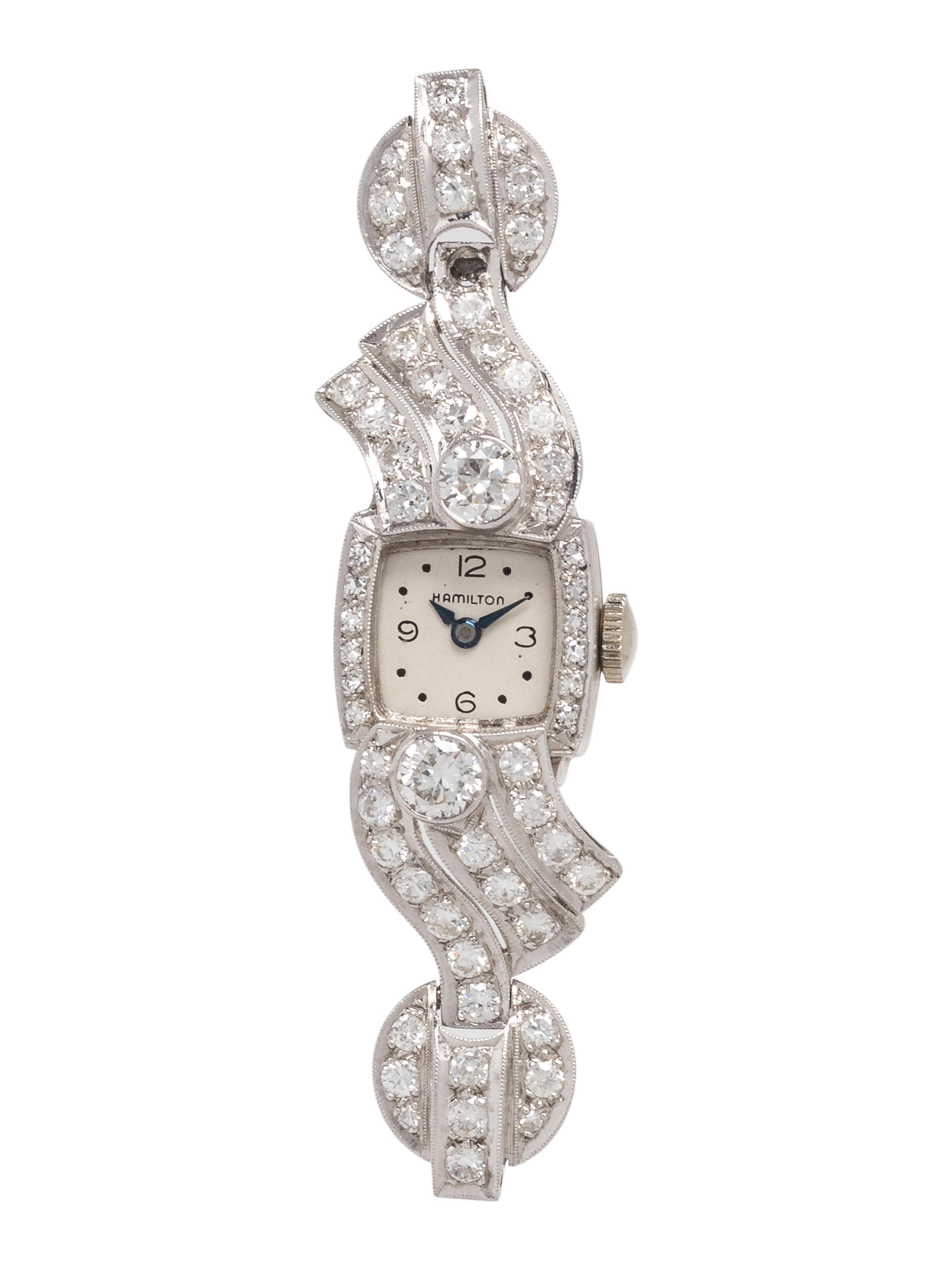 HAMILTON, PLATINUM AND DIAMOND WRISTWATCH