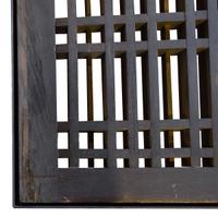 An Oak and Steel Coffee Table with Lattice Panel from the Oak Park Club, Oak Park, IL. 70" W x 38.5" D x 20.25" H — United States, 20th Century