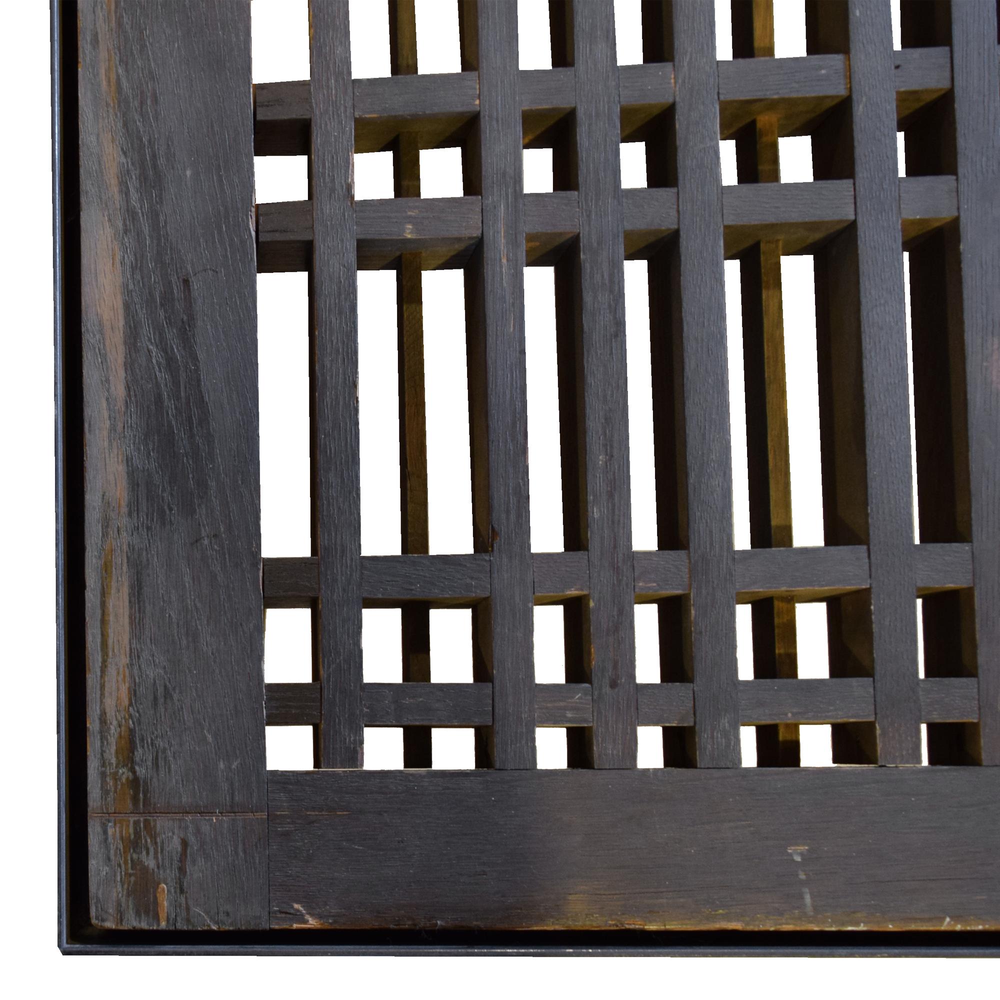 An Oak and Steel Coffee Table with Lattice Panel from the Oak Park Club, Oak Park, IL. 70" W x 38.5" D x 20.25" H — United States, 20th Century