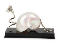 A Roberto Estevez Seahorse Nautilus Shell and Silver Sculpture