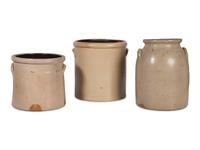 Three Cobalt-Decorated Stoneware Crocks