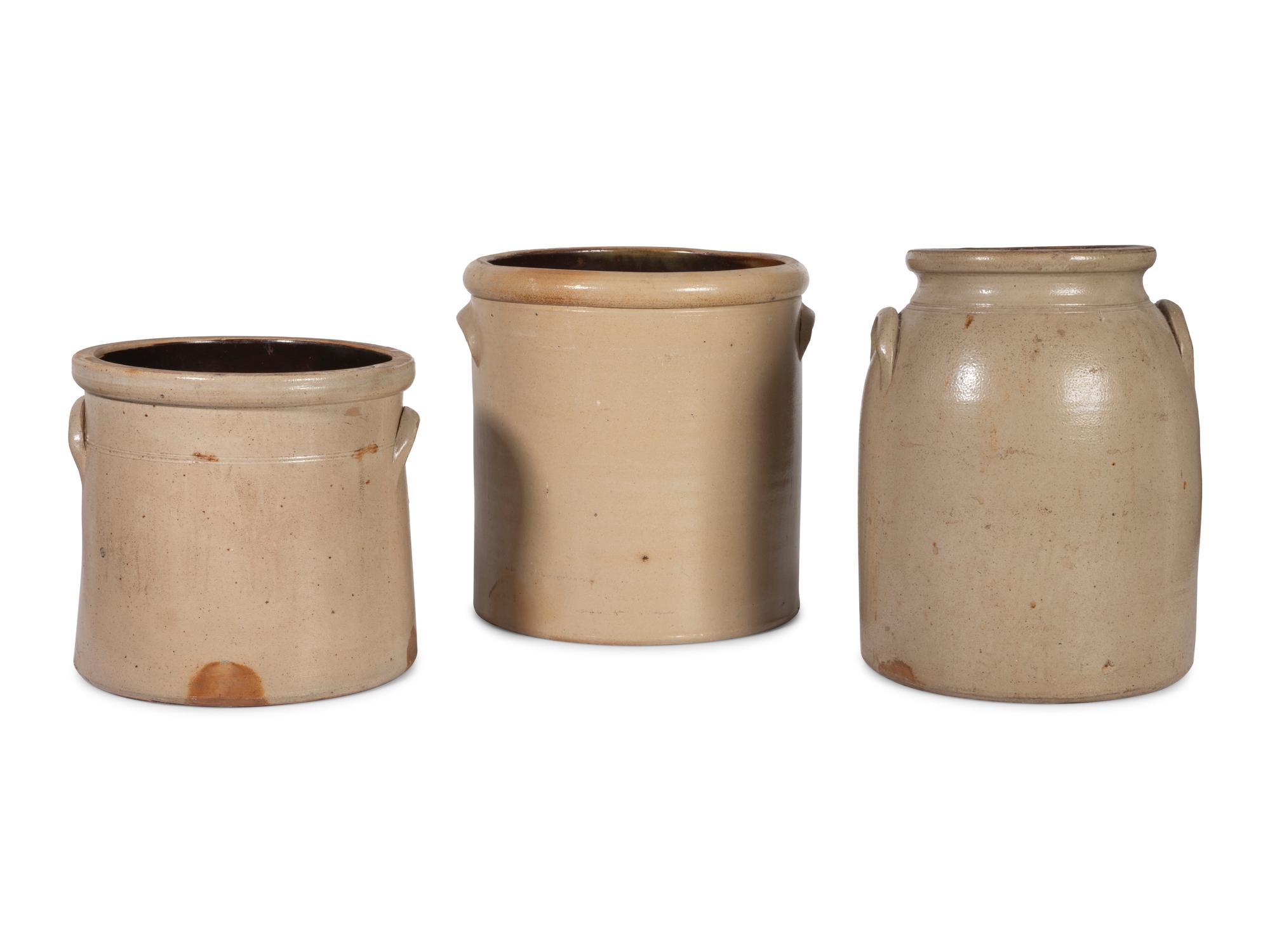 Three Cobalt-Decorated Stoneware Crocks