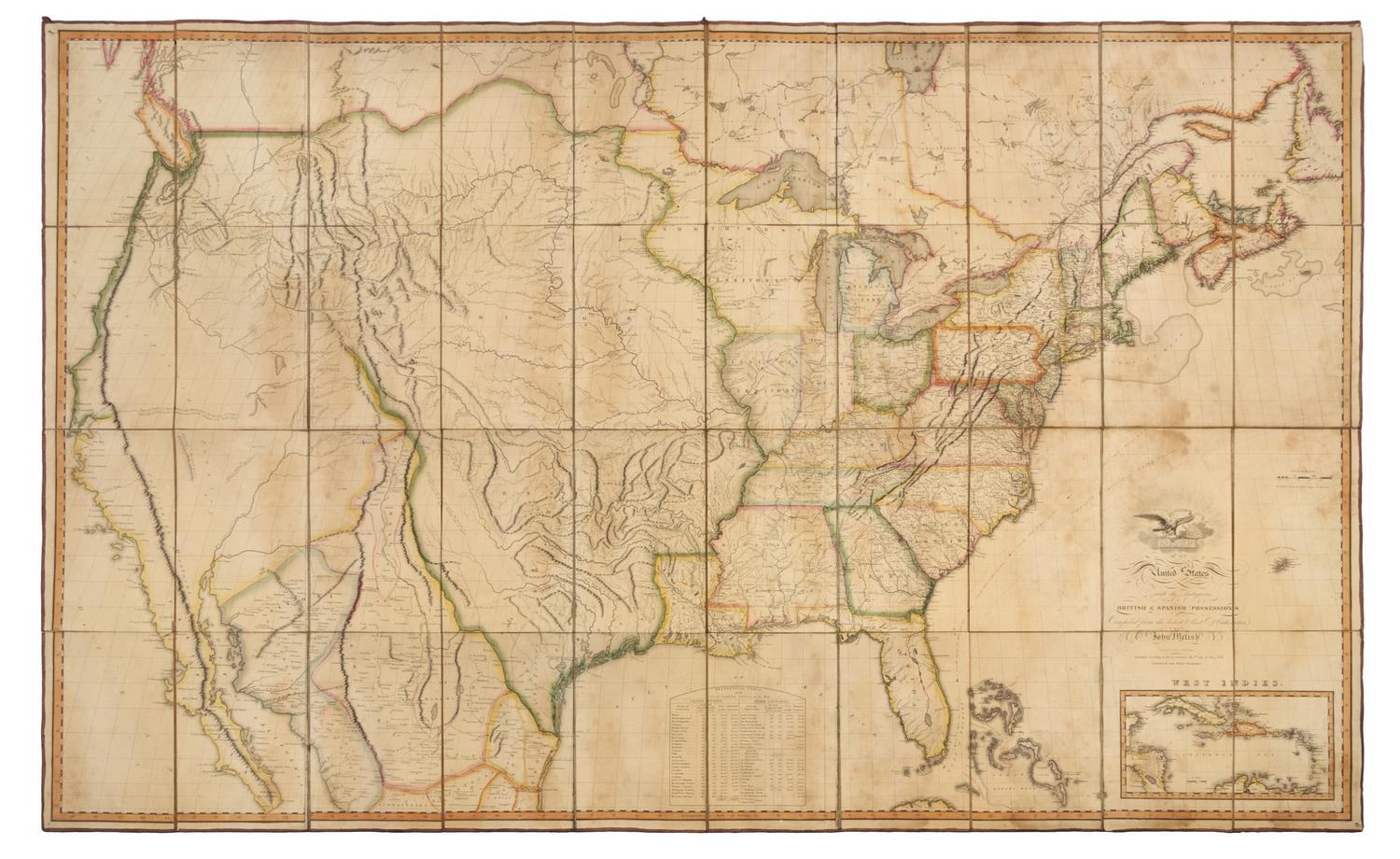 MELISH, John. Map of the United States with the contiguous British & Spanish Possessions. Philadelphia: John Melish, 1816.