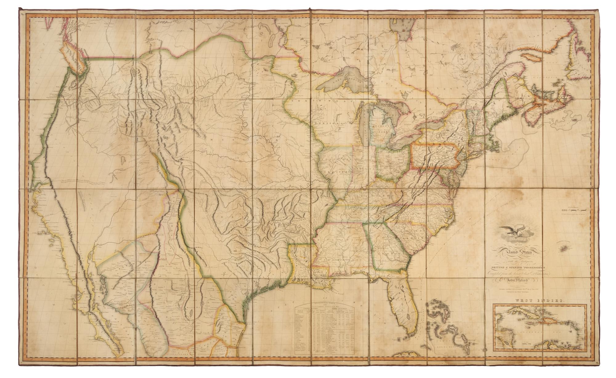 MELISH, John. Map of the United States with the contiguous British & Spanish Possessions. Philadelphia: John Melish, 1816.