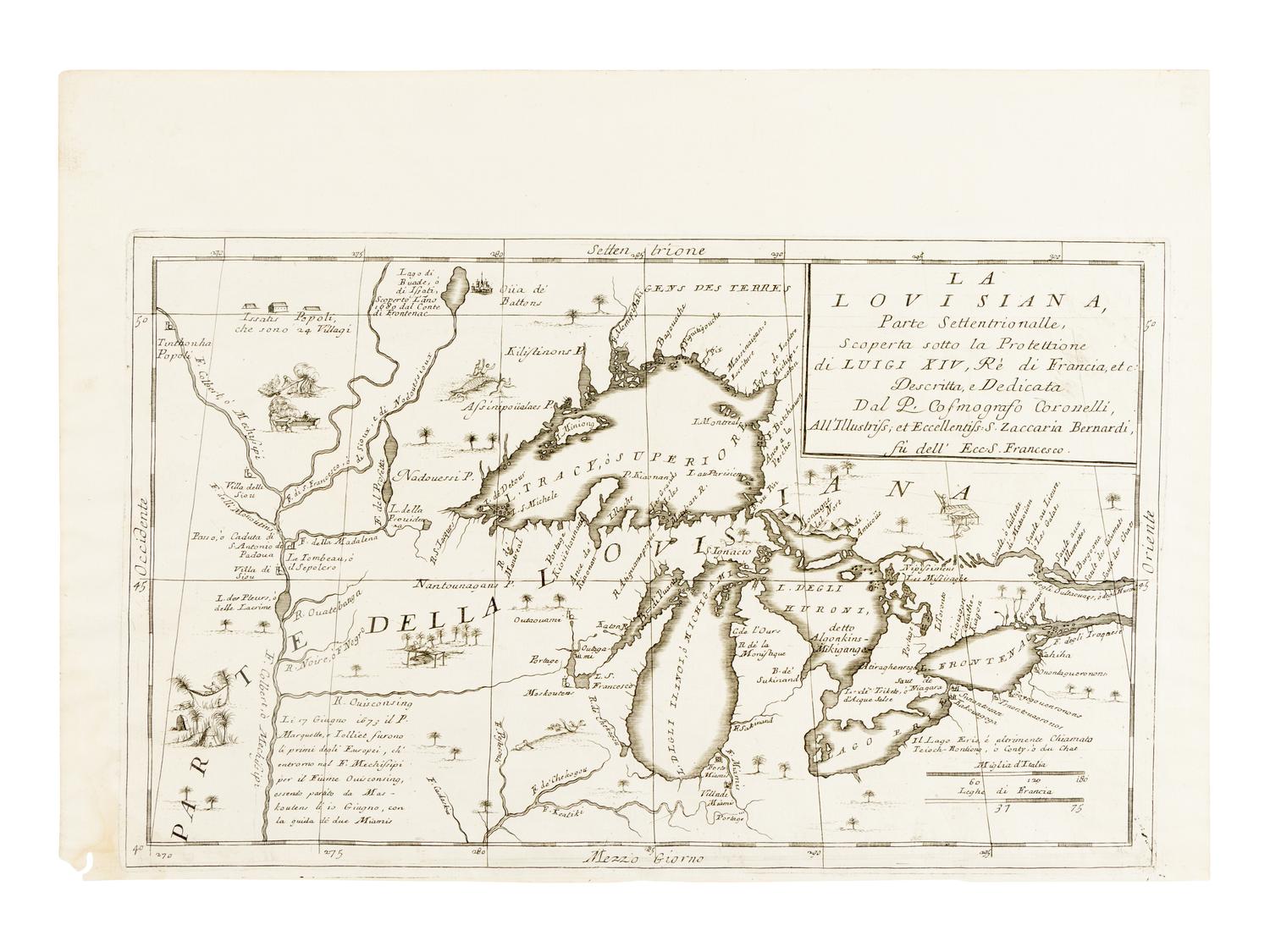 [MAP]. CORONELLI, Vincenzo (1650-1718). La Louisiana, Parte Settentrionalle, Scoperta sotto Protettione di Luigi XIV, Re di Francia… Venice, 1695.