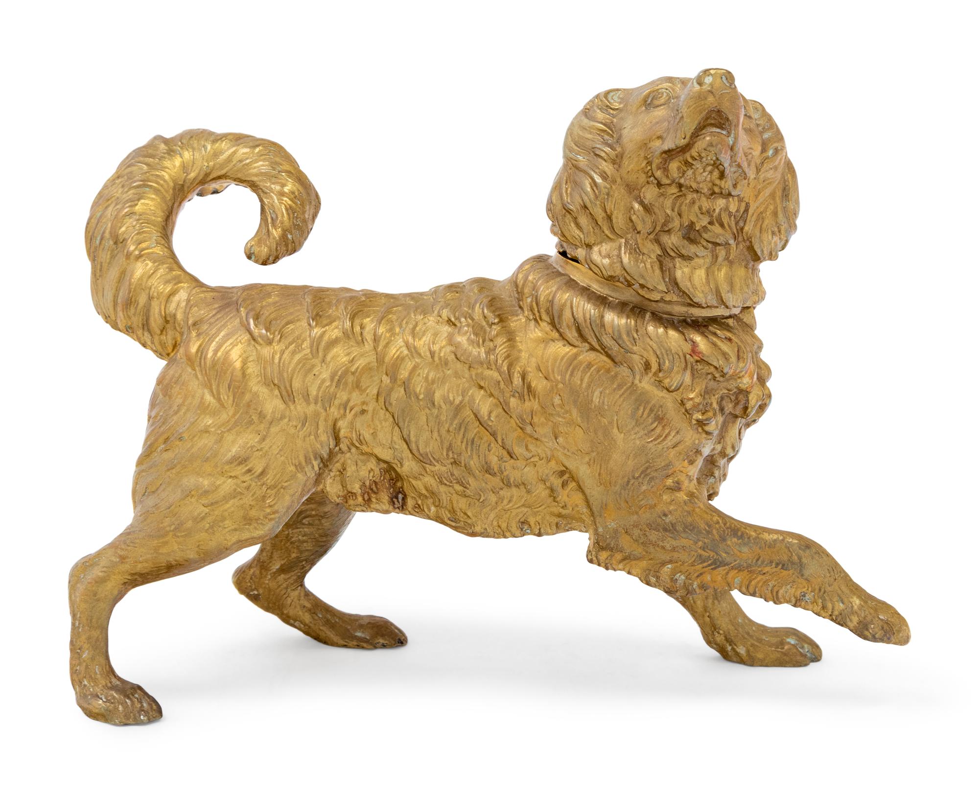 A Continental Gilt Bronze Dog-Form Inkwell