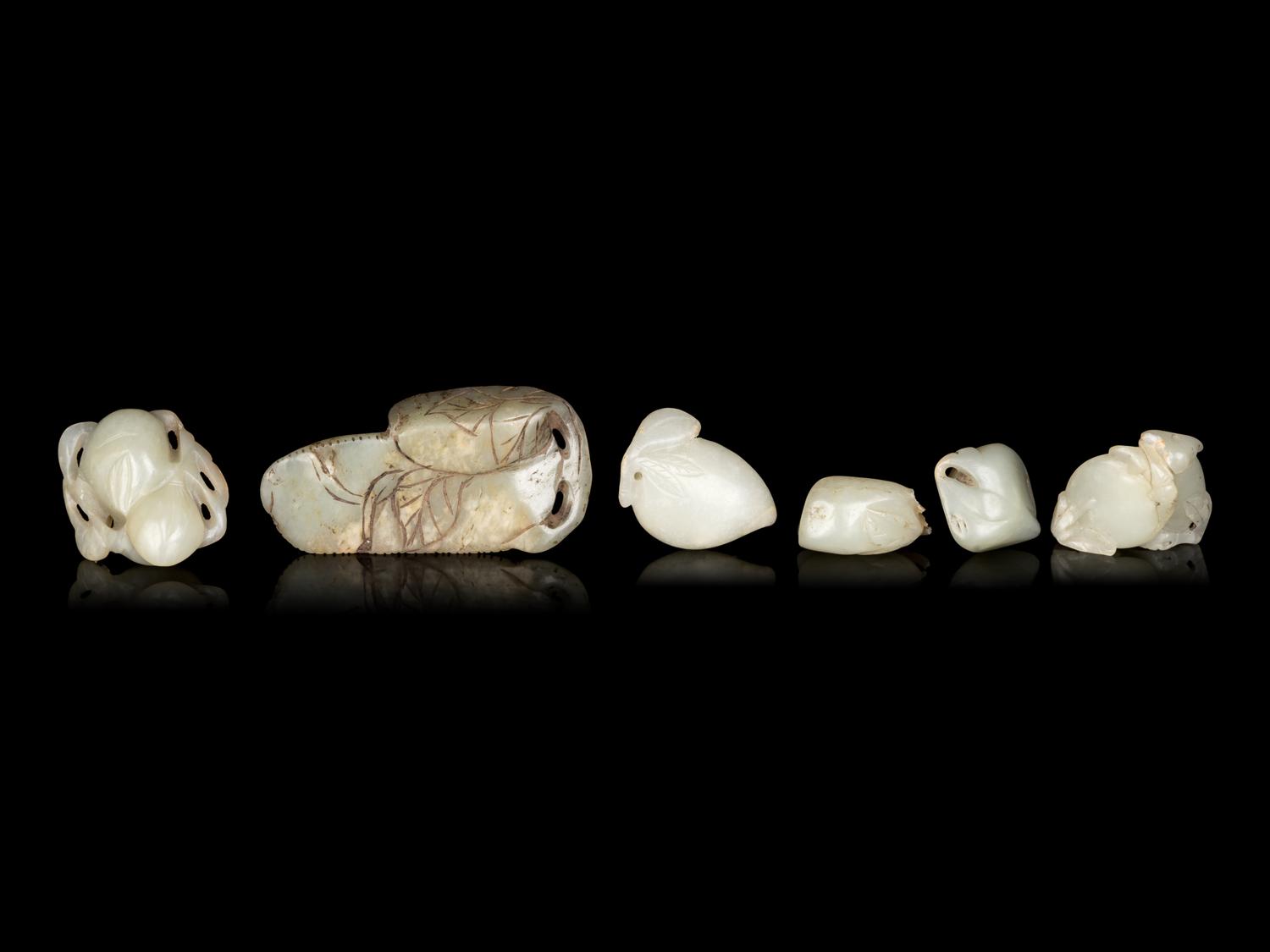 Six Chinese Celadon Jade Carvings of Peaches