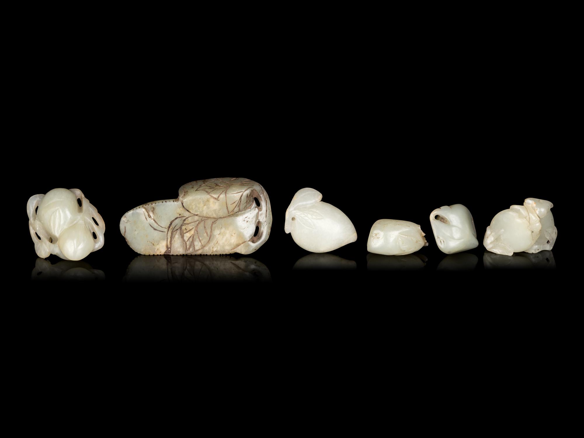 Six Chinese Celadon Jade Carvings of Peaches