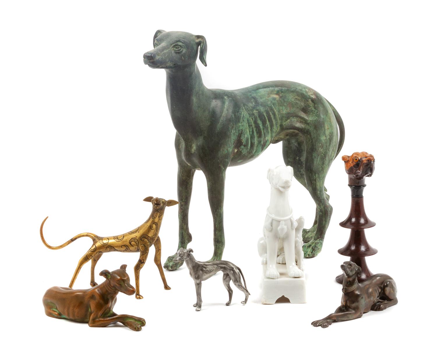 A Group of Seven Greyhound Figures Height of tallest 12 1/4 inches.