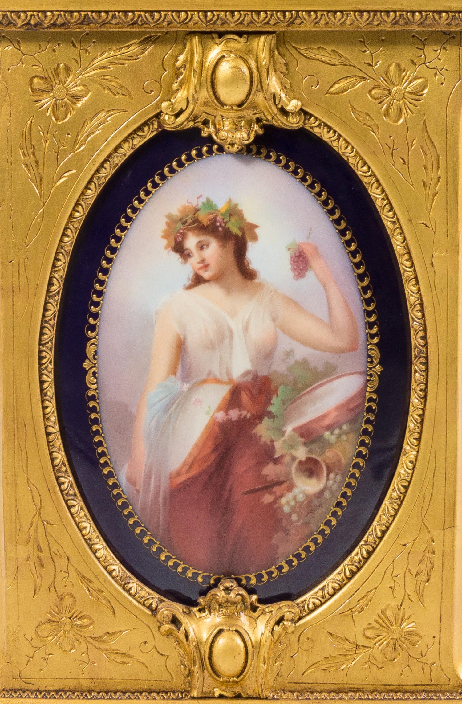 A Vienna Porcelain and Giltwood Tall Case Clock Height 73 1/4 inches. — 19TH CENTURY