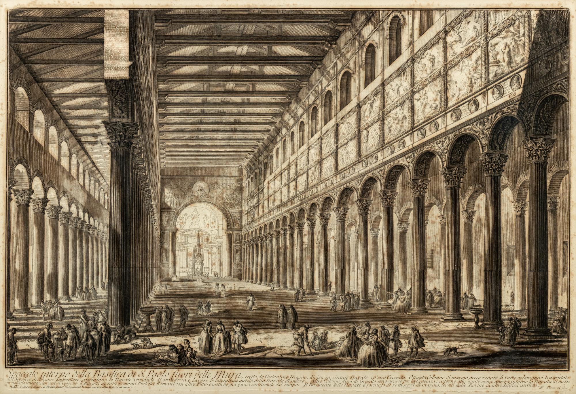 Two Plates from Le Vedute di Roma ( Spaccato interno della Basilica di S. Paolo fuori delle Mura and Dieta...Villa Adriana )