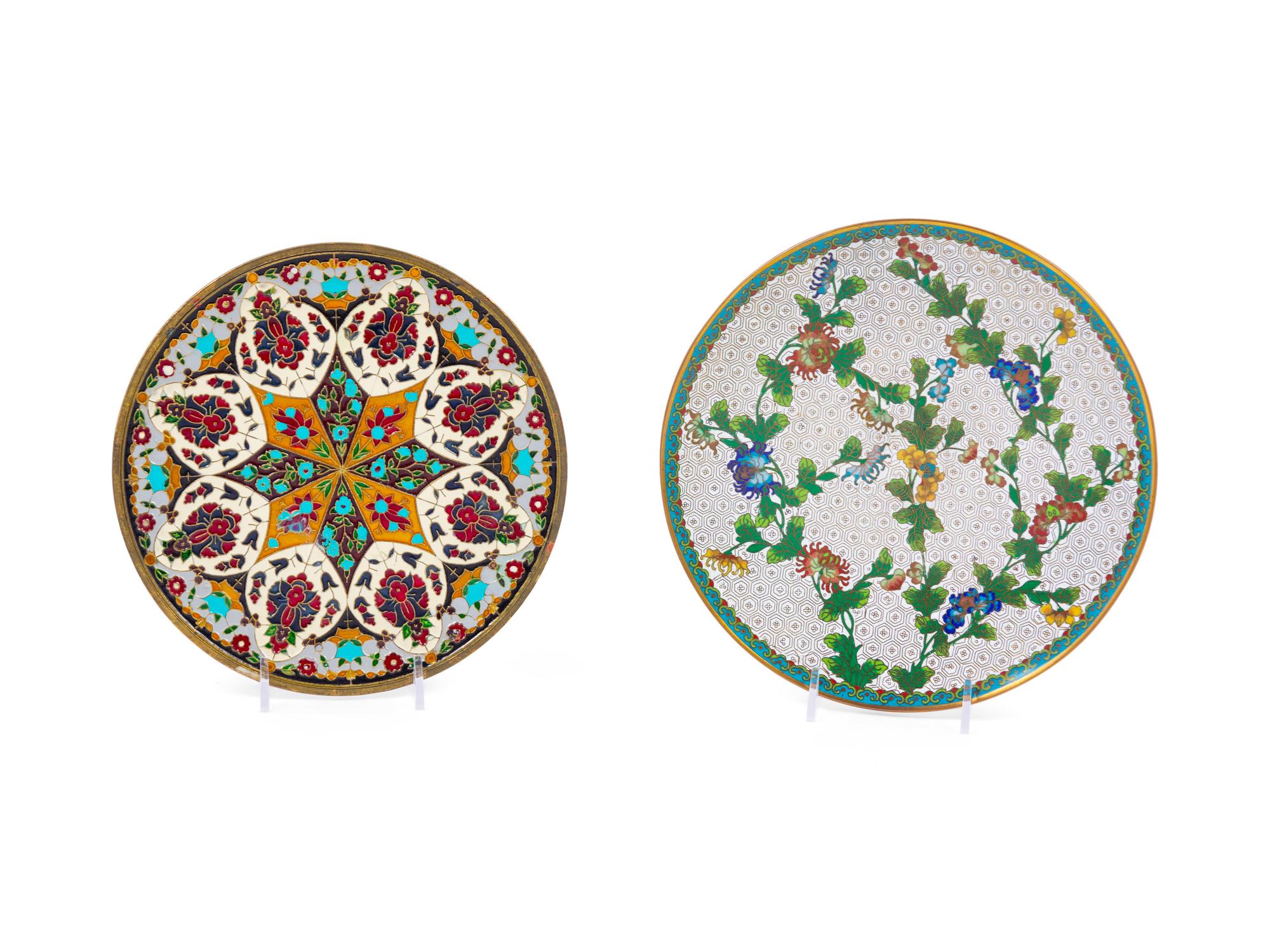 Two Chinese Export Cloisonné Enamel Plates