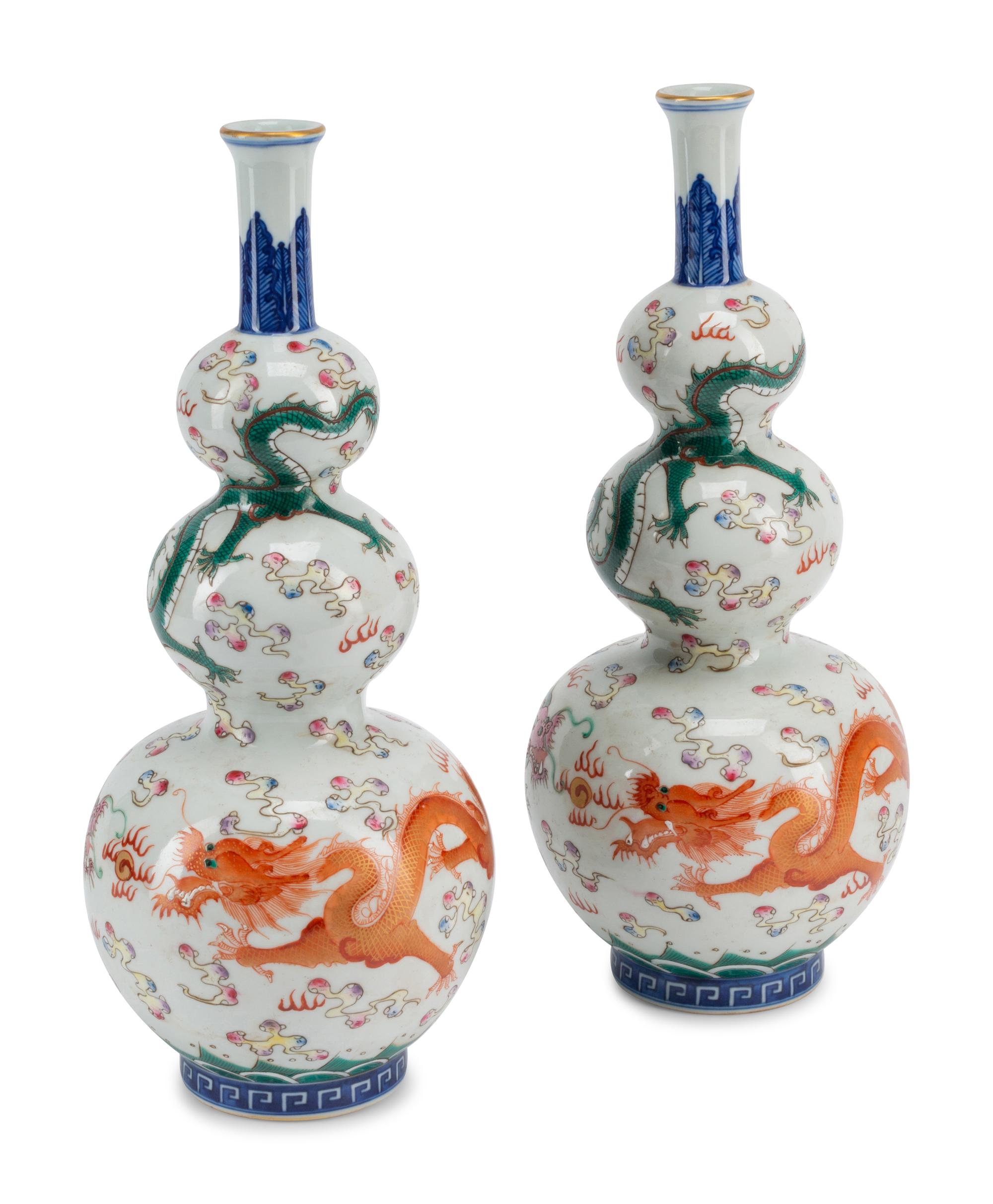 A Pair of Chinese Export Enameled Porcelain Vases