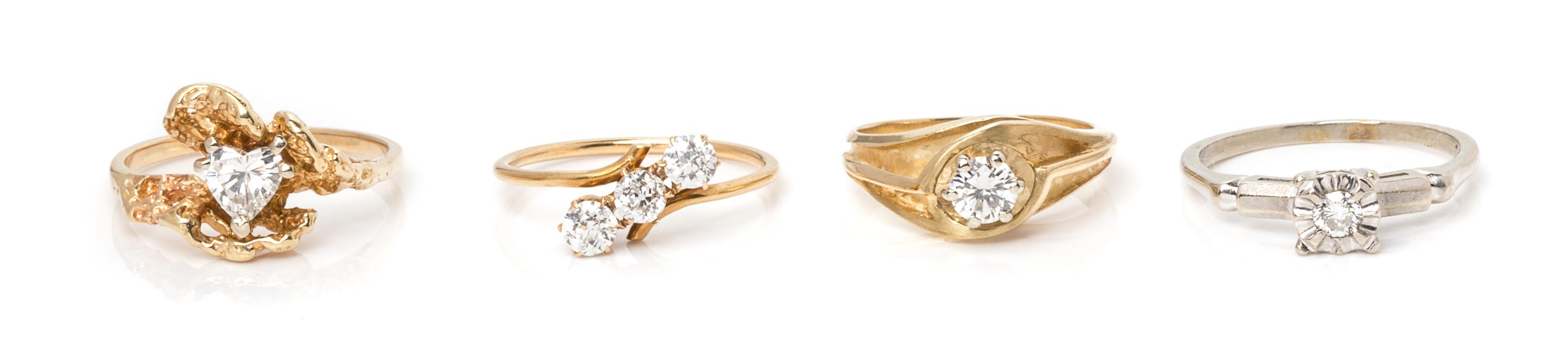 A Collection of Gold and Diamond Rings, 7.20 dwts.