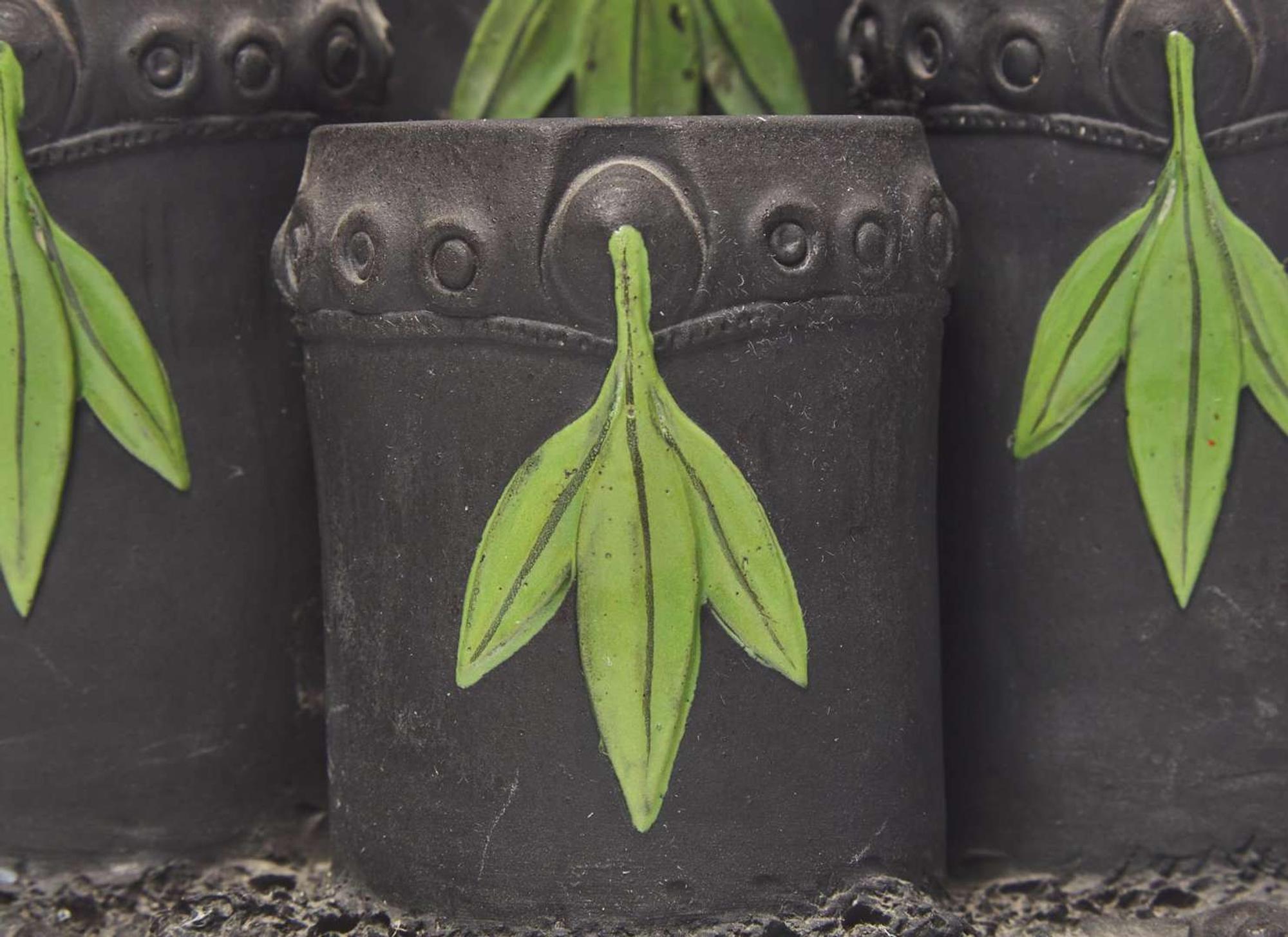 A Wedgwood Encaustic Decorated Black Basalt Four Tube Bamboo Form Vase, UK, circa 1800