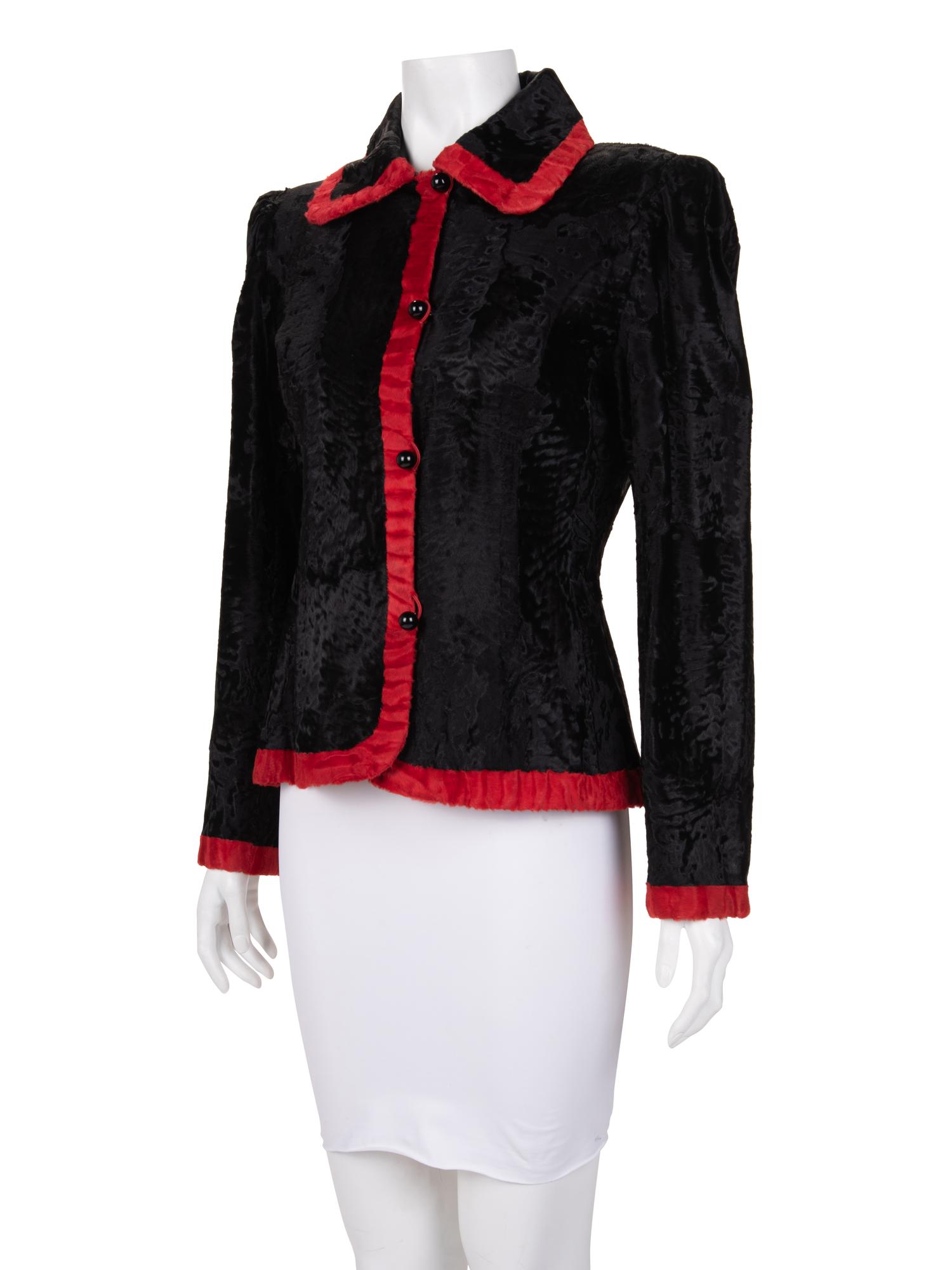Givenchy Broadtail Fur Jacket with Red Trim, 1980-90s