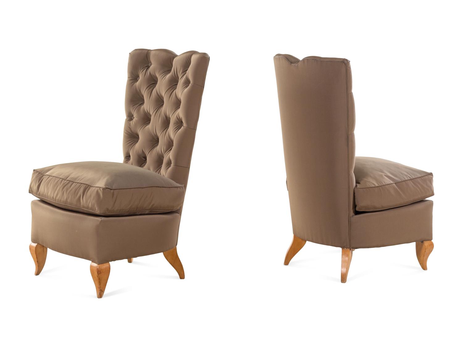 A Pair of French Art Deco Tufted Back Slipper Chairs