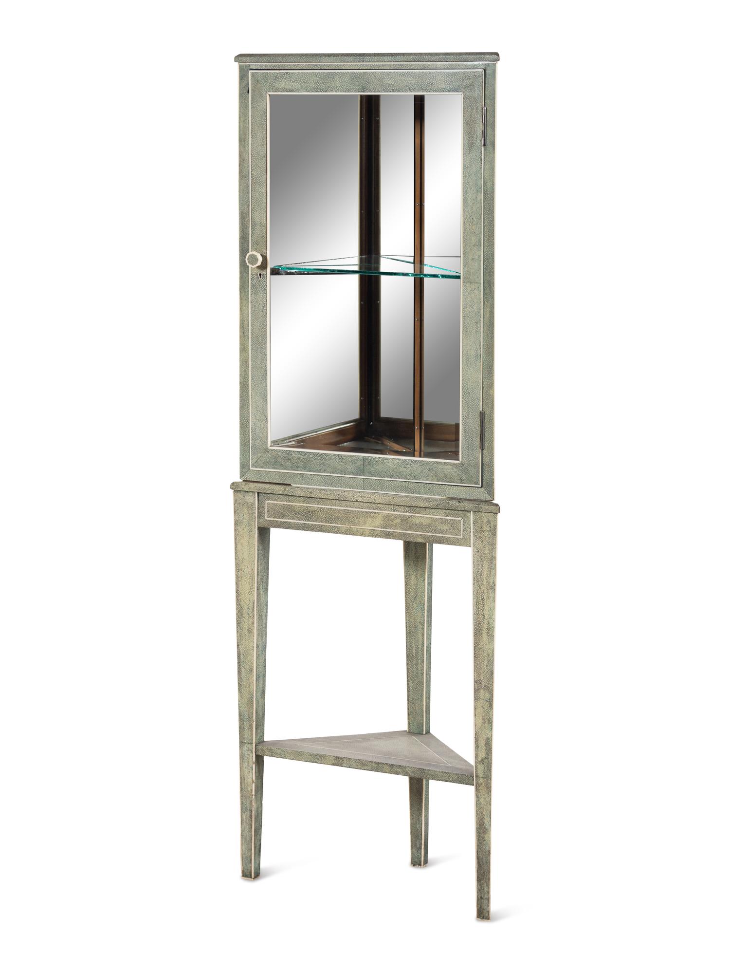 A French Shagreen-Veneered Corner Vitrine Cabinet