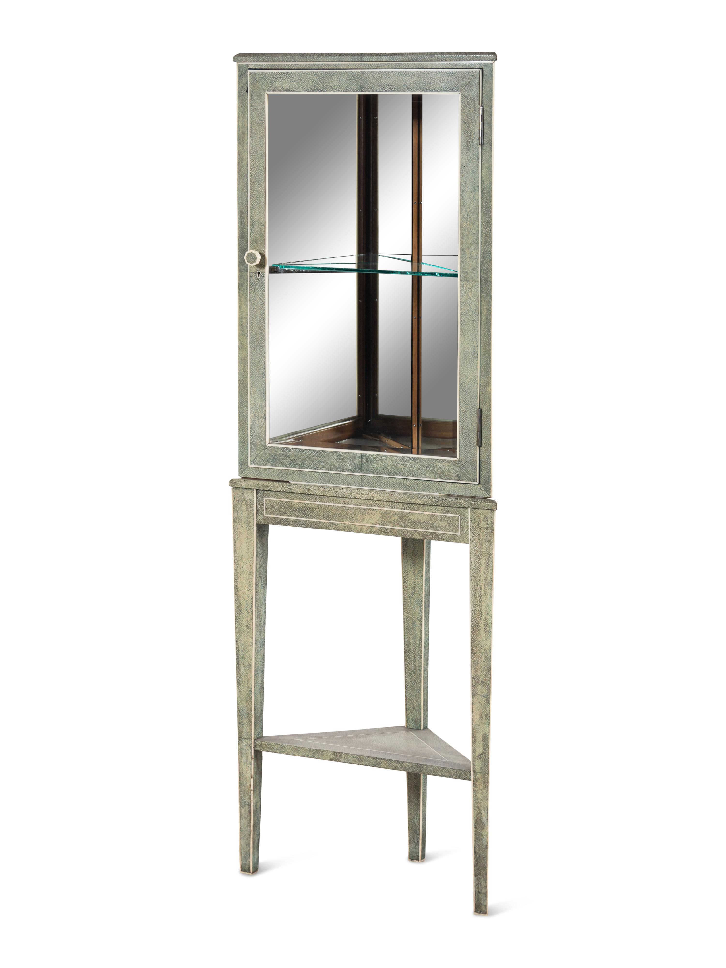 A French Shagreen-Veneered Corner Vitrine Cabinet