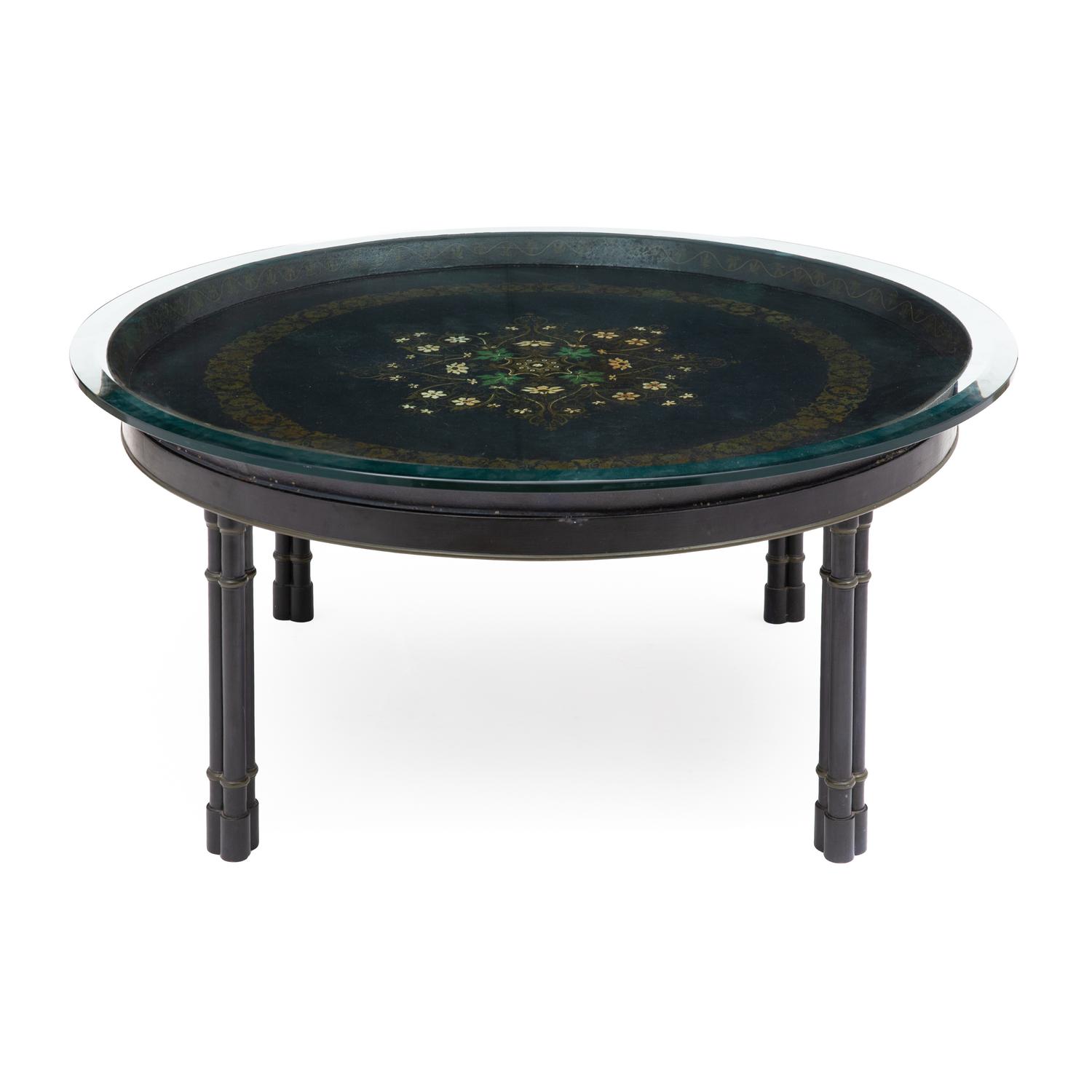 A Turkish Paint-Decorated Tray on Stand