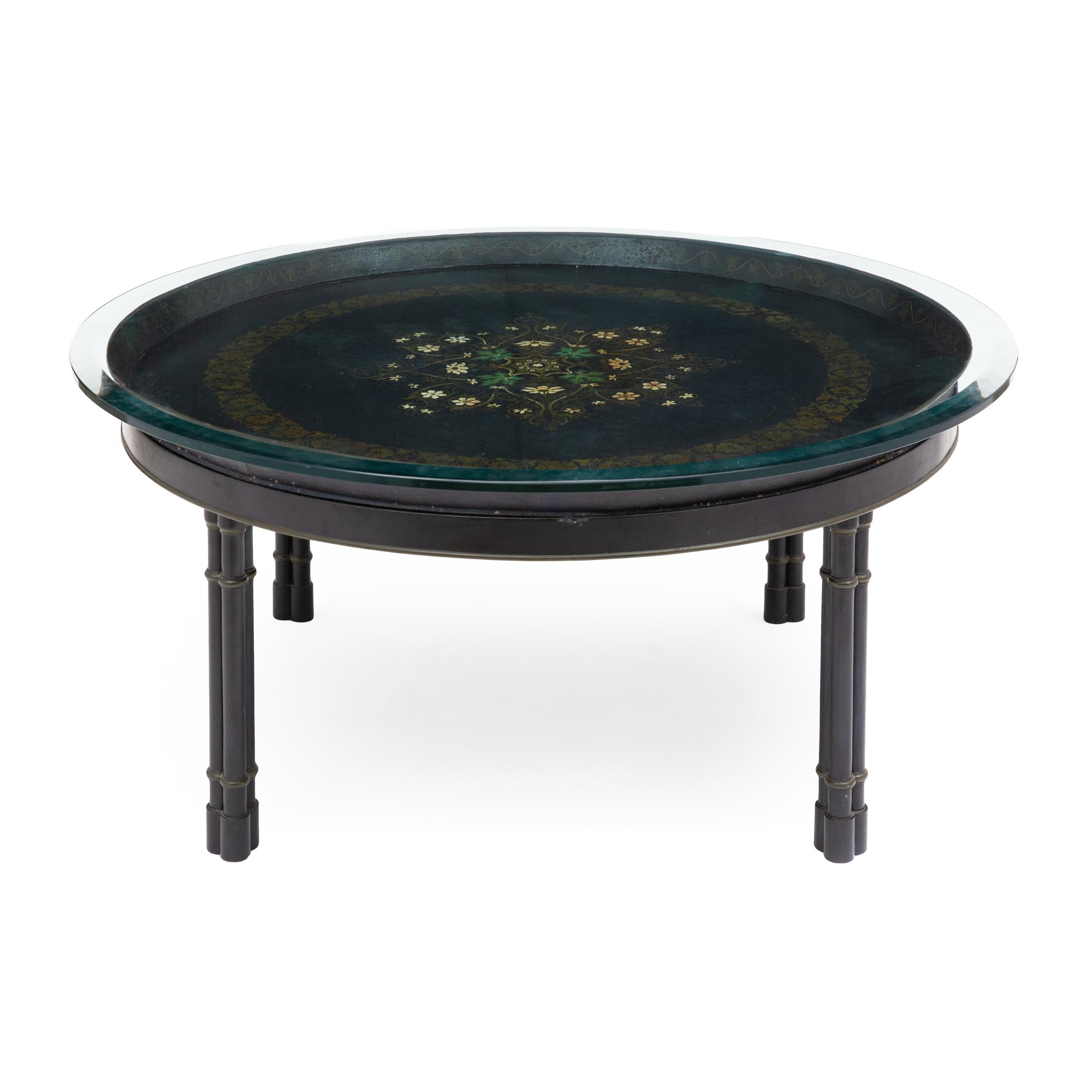 A Turkish Paint-Decorated Tray on Stand