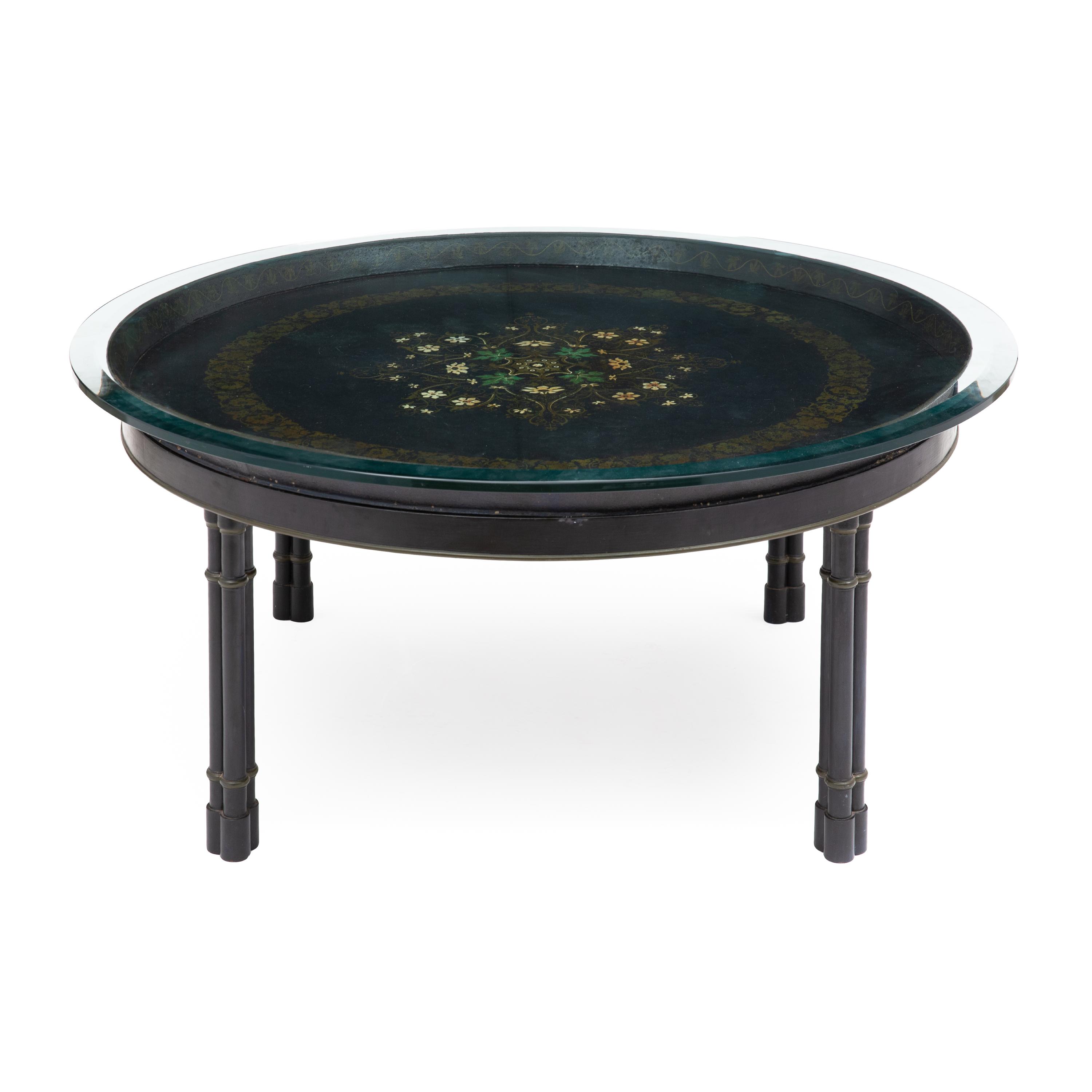 A Turkish Paint-Decorated Tray on Stand