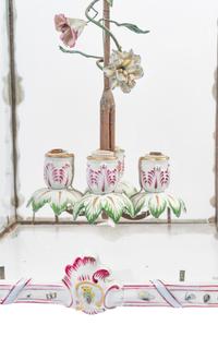 A French Gilt Metal, Porcelain and Tôle Four-Light Lantern
