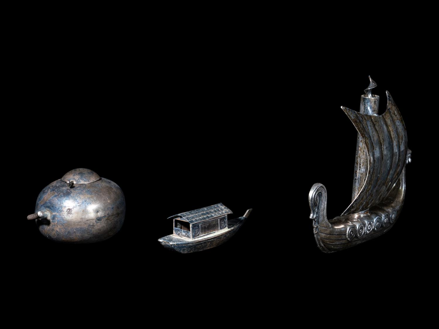 Three Chinese Export Silver and Silvered Metal Articles
