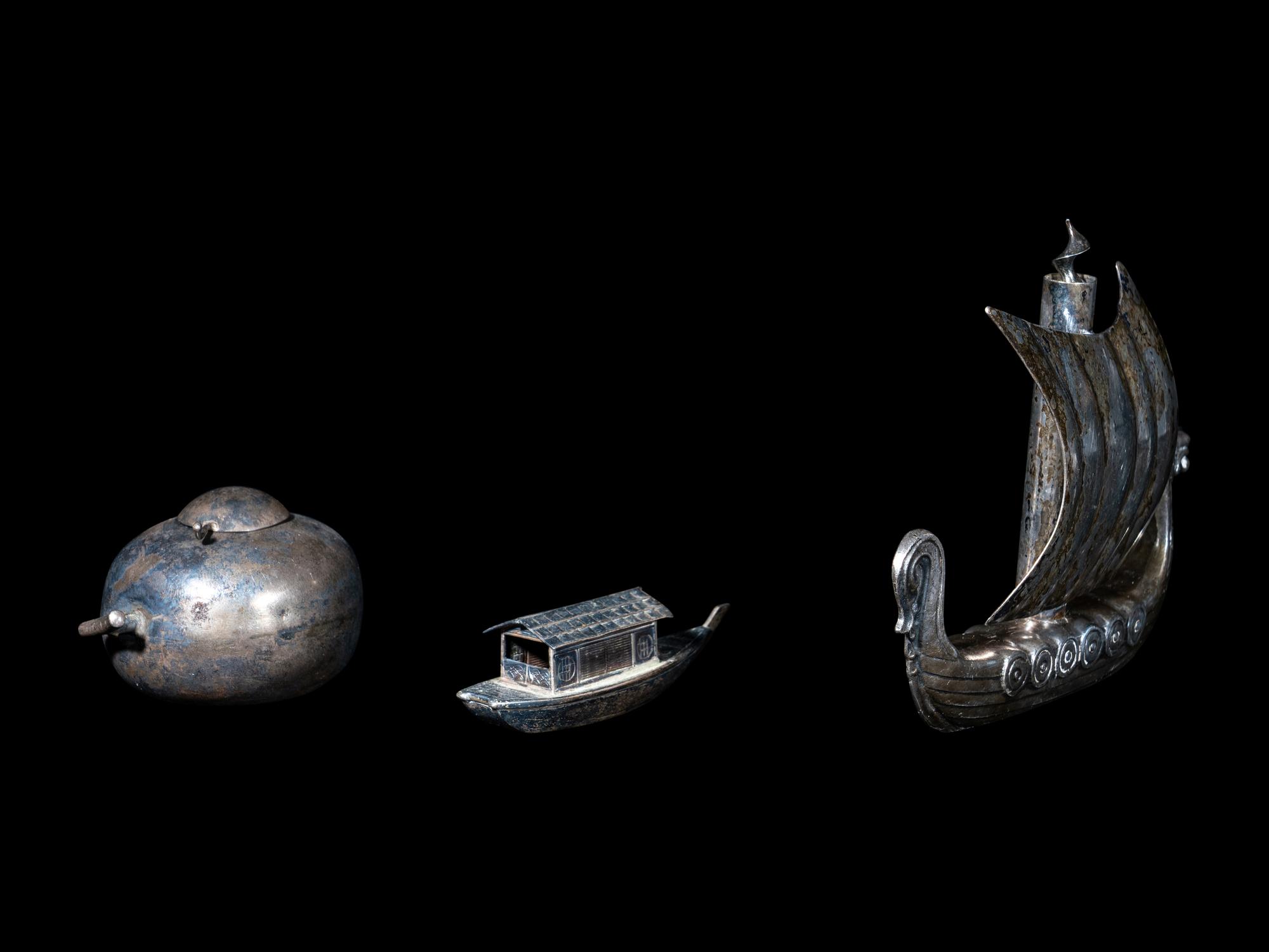 Three Chinese Export Silver and Silvered Metal Articles