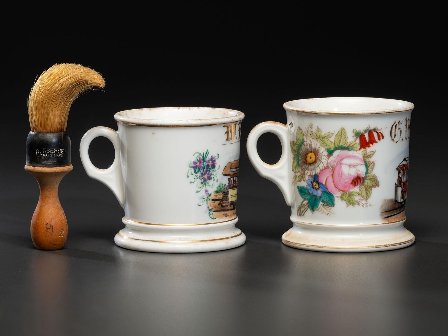 Two Trolley Operator's Porcelain Occupational Shaving Mugs