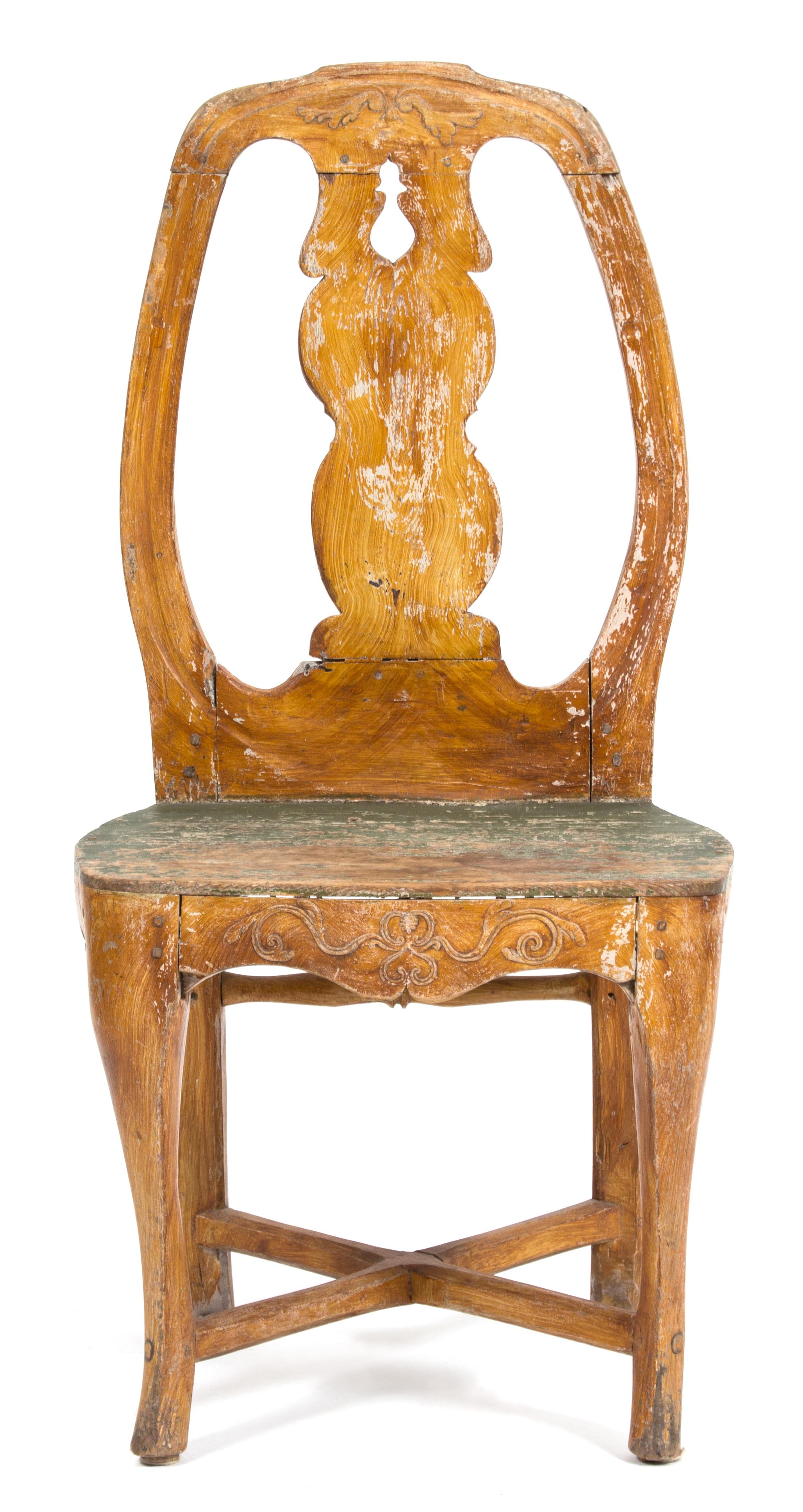 A Venetian Carved and Painted Side Chair Height 39 inches. — 18TH CENTURY