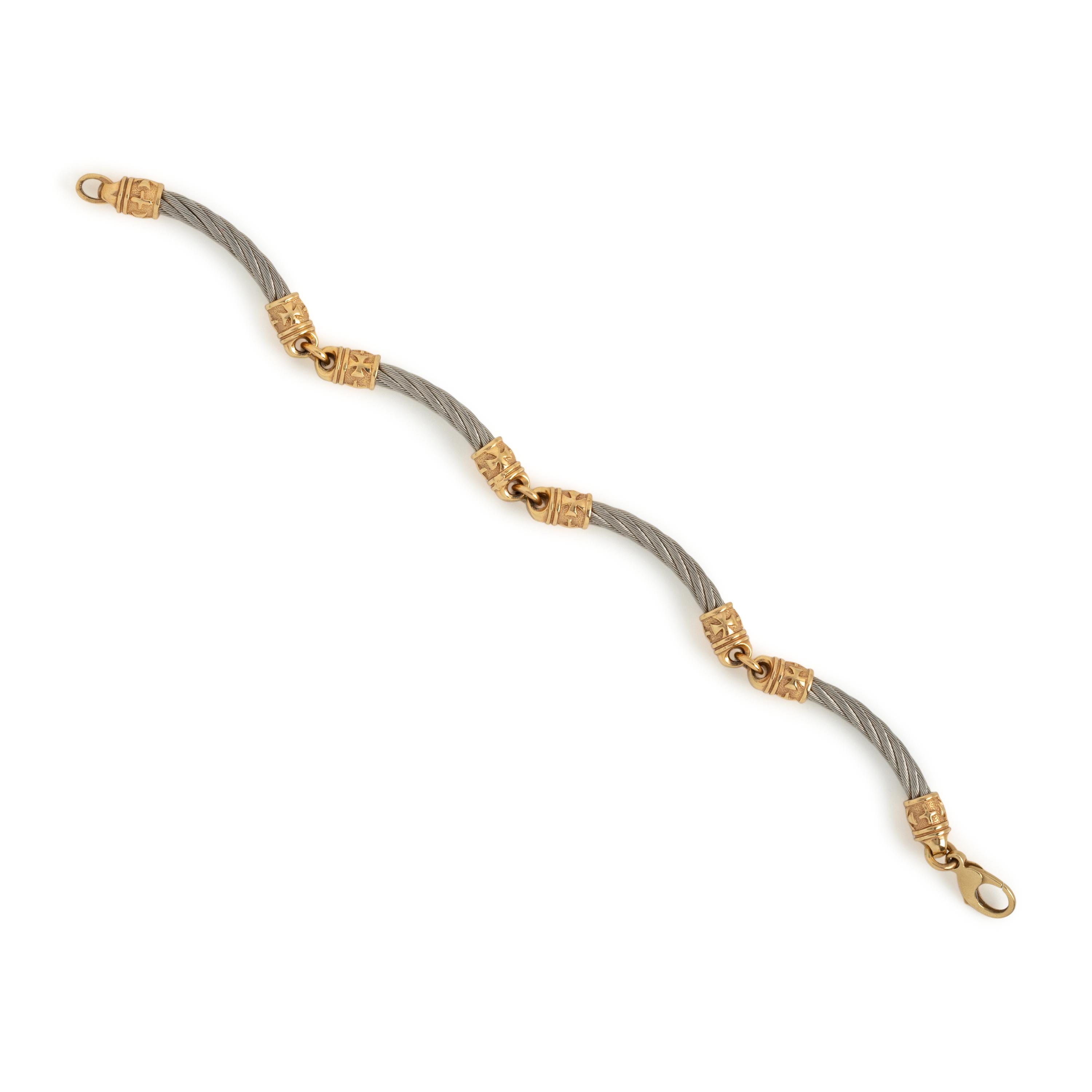 Steven Douglas, Two Yellow Gold and Stainless Steel Bracelets