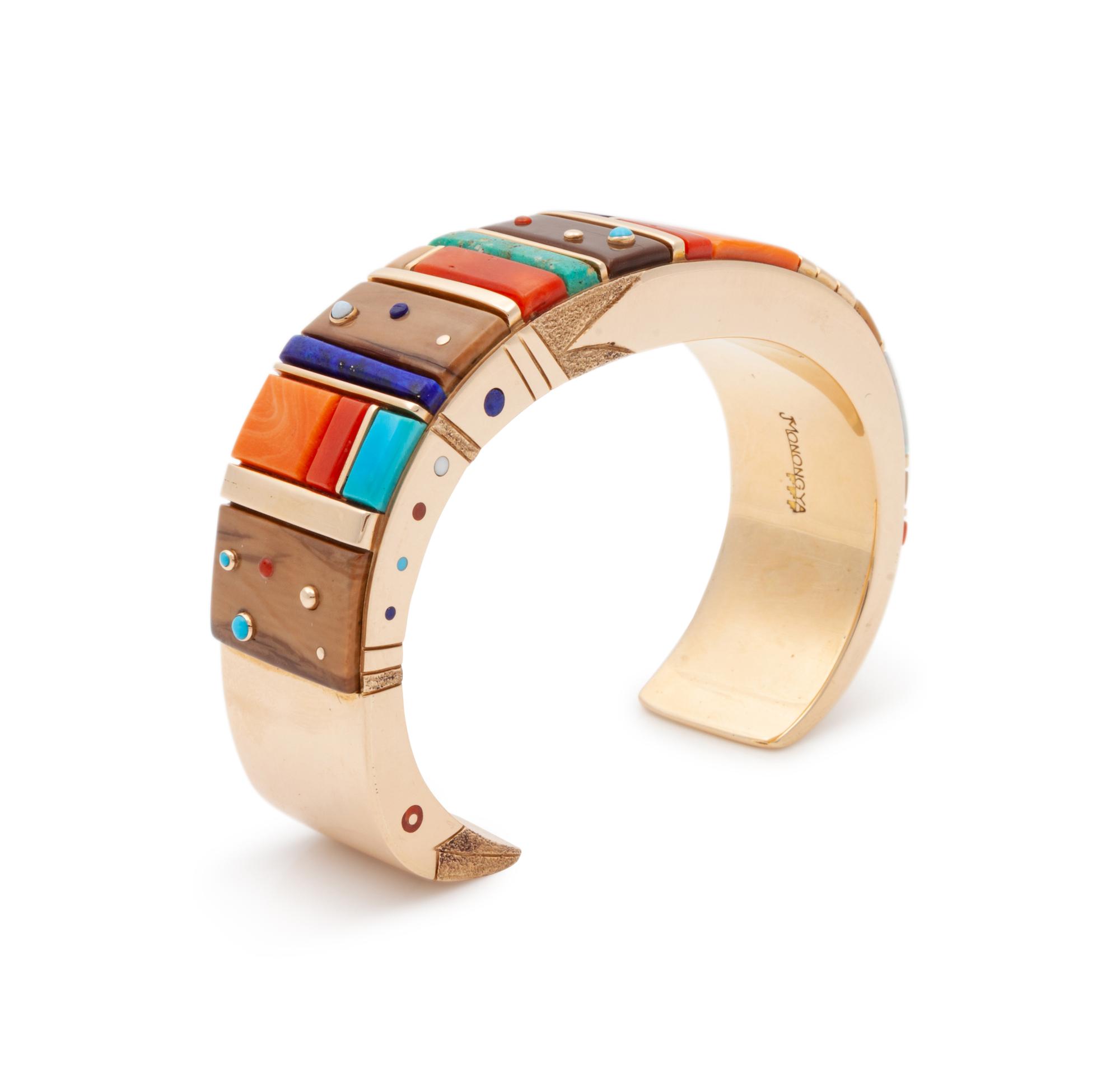 Gold and Cobblestone Inlay Cuff Bracelet