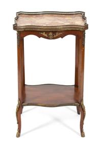 A Louis XV/XVI Transitional Marble Top Side Table Height 30 1/2 x width 18 1/2 x depth 14 inches. — 19TH CENTURY