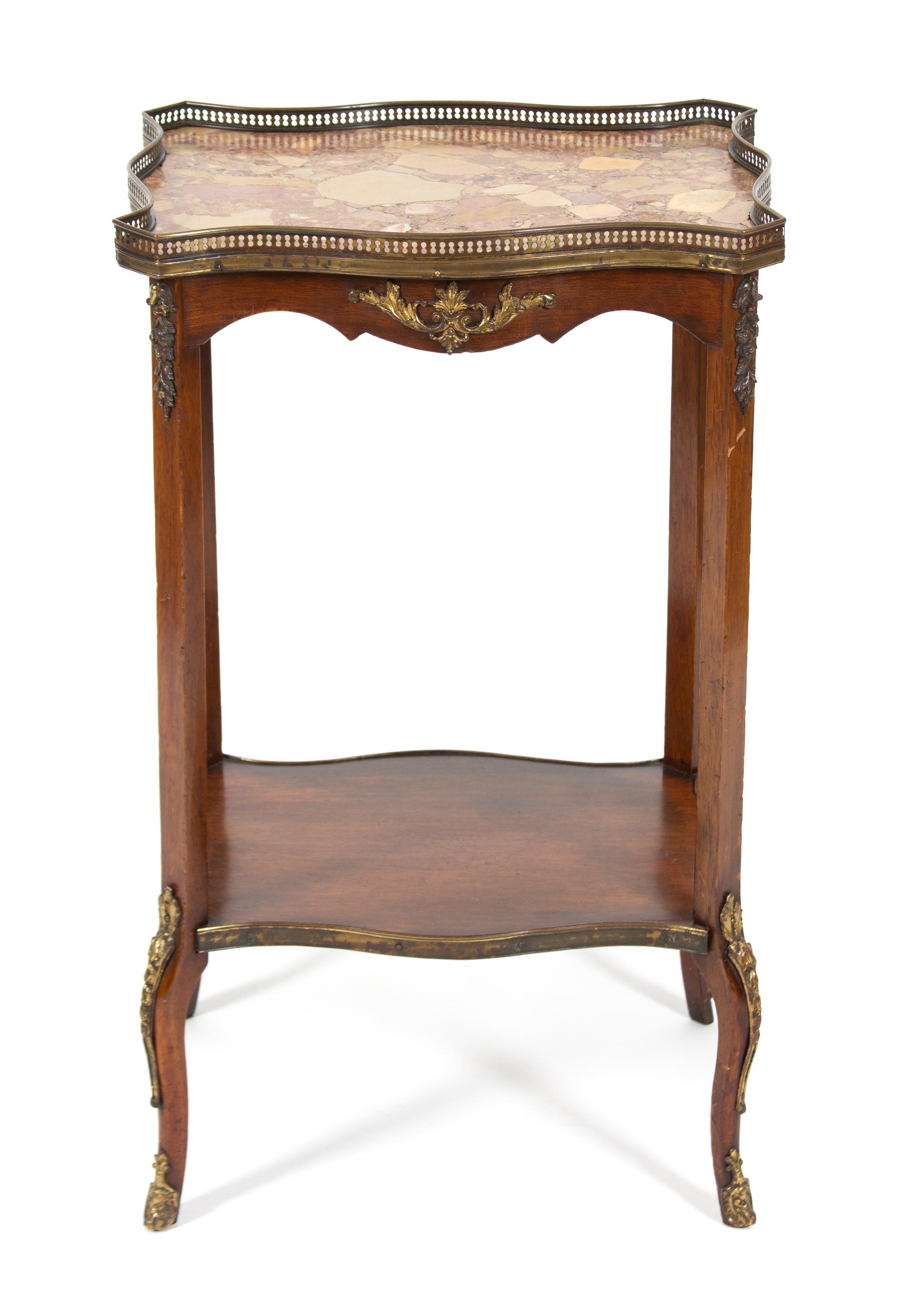 A Louis XV/XVI Transitional Marble Top Side Table Height 30 1/2 x width 18 1/2 x depth 14 inches. — 19TH CENTURY