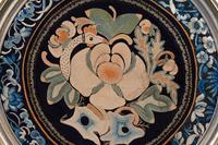 A Chinese Framed Blue Ground Embroidered Silk Panel Diameter 13 1/2 inches.