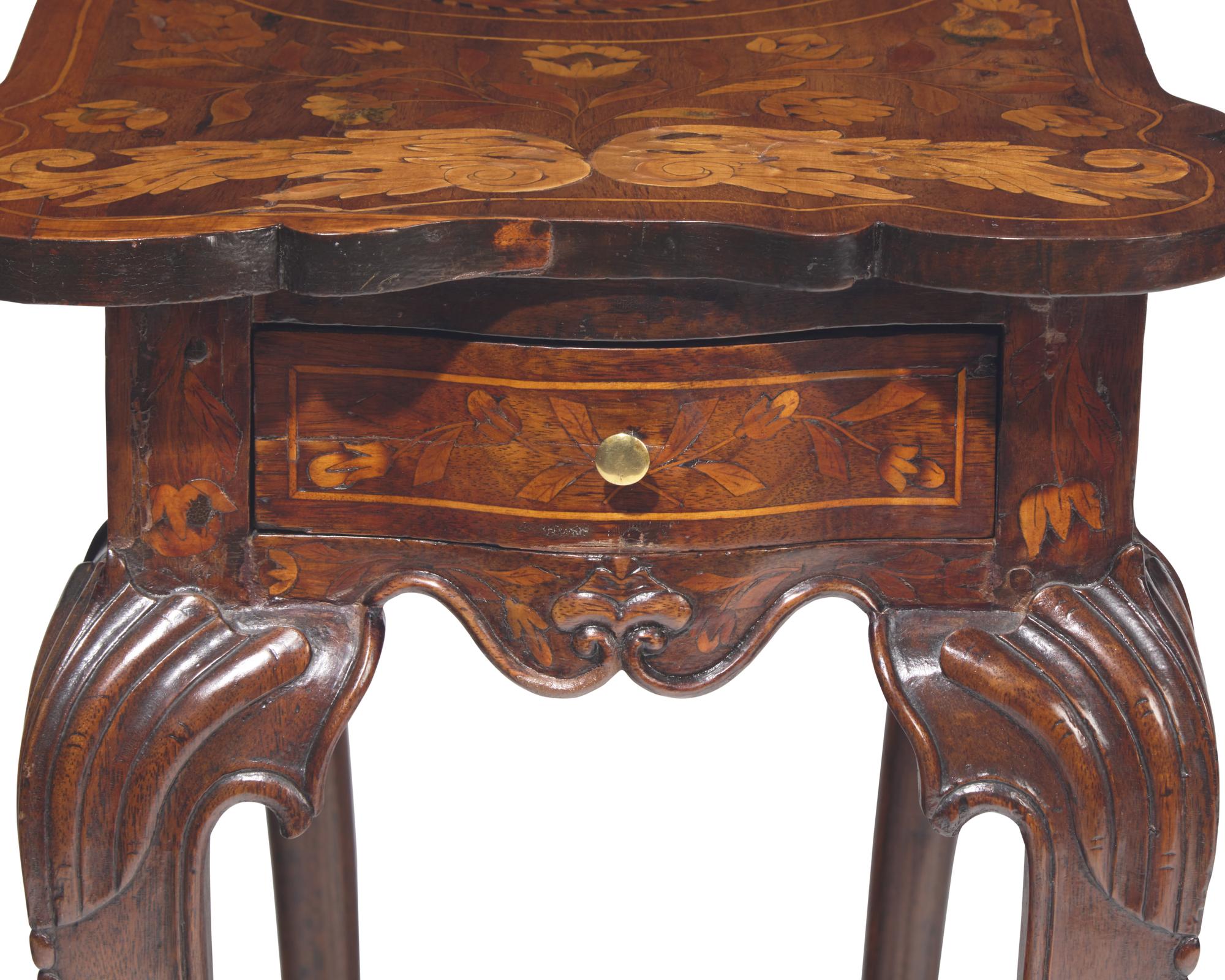 An Anglo-Dutch Carved Mahogany and Marquetry Side Table, 18th / 19th Century, With Modifications