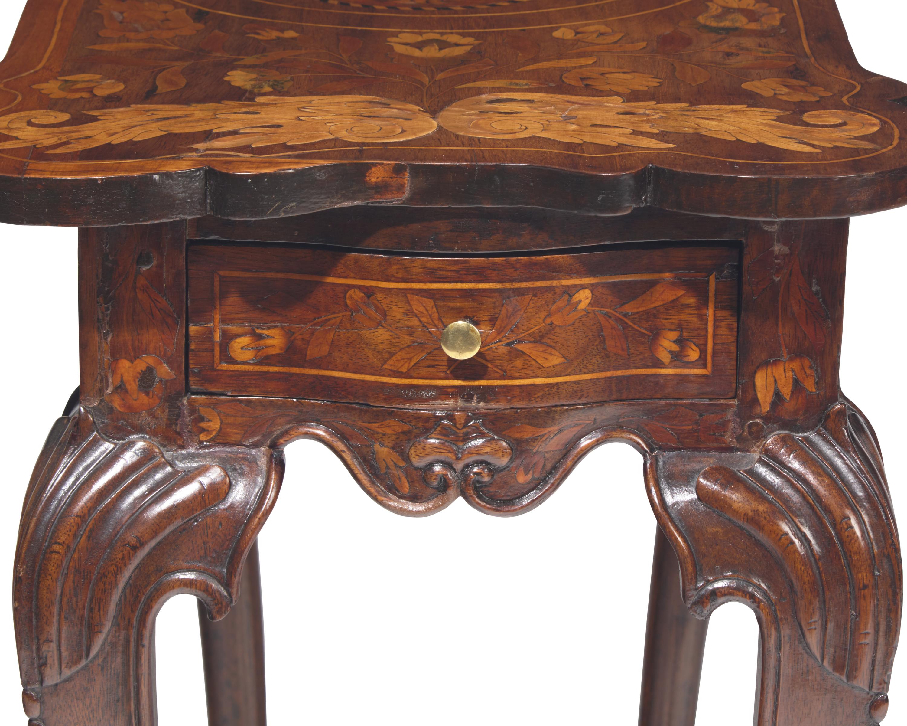 An Anglo-Dutch Carved Mahogany and Marquetry Side Table, 18th / 19th Century, With Modifications