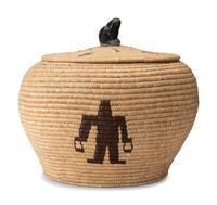 Large Lidded Storage Basket with Figures and Soapstone Finial